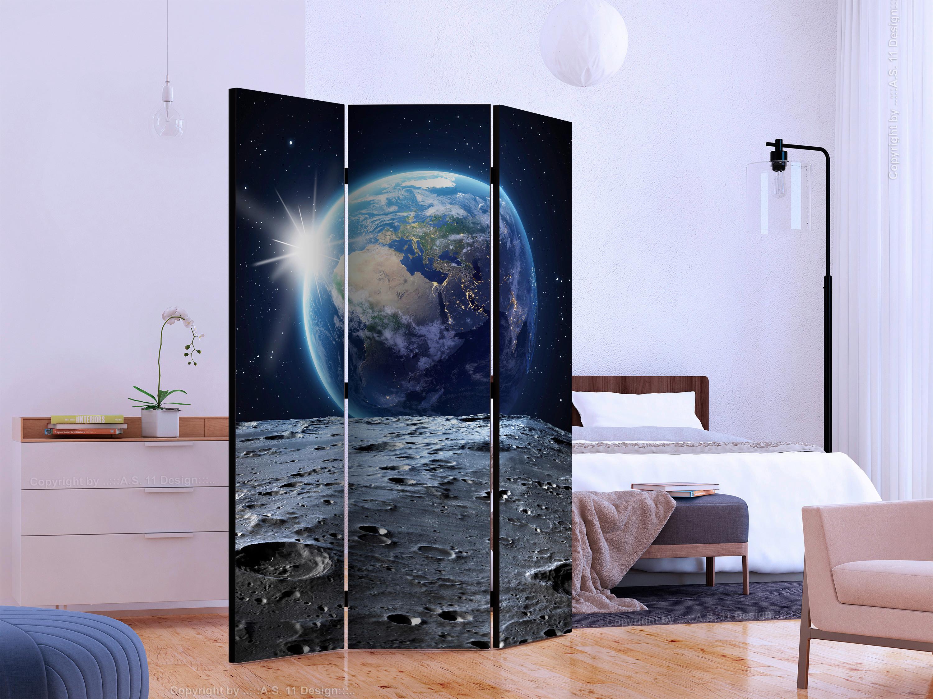 Paravan View Of The Earth, 3-Delni, Dvostranski - modra/črna, Basics, tekstil/les (135cm) - artgeist