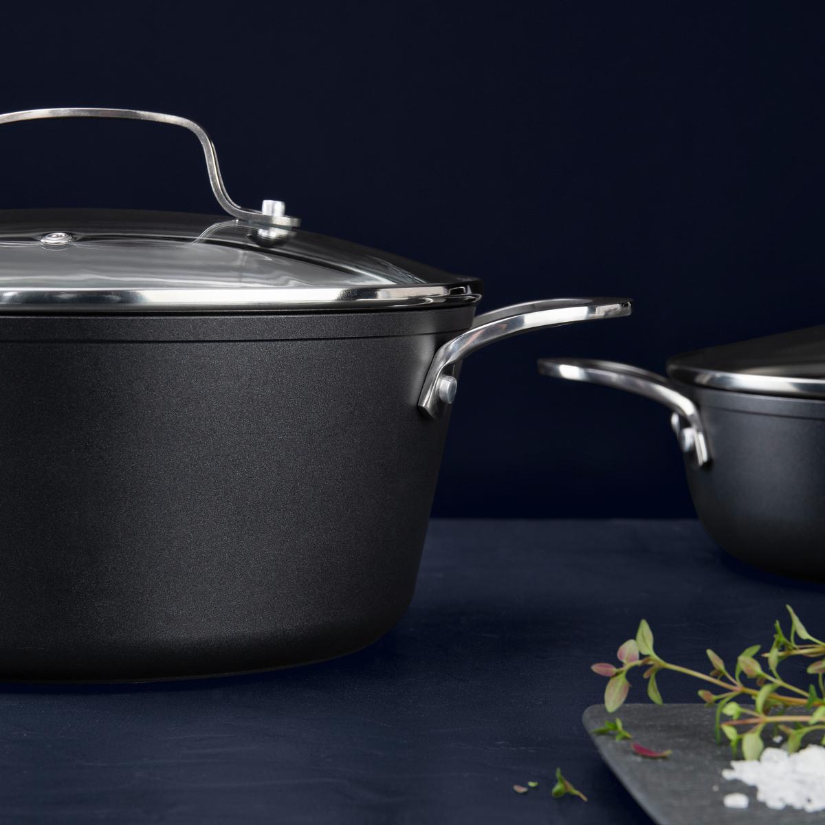 Kochtopfset Profi Line in Schwarz, 7-teilig - Klar/Silberfarben, KONVENTIONELL, Glas/Metall - Gourmesto
