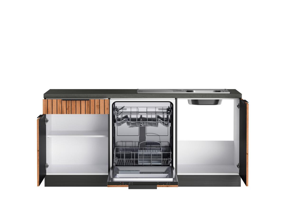 Eckküche Liverpool m. Geräte ca. 300x240cm Graphit/Eiche - Schieferfarben/Eiche Wotan, Basics, Holzwerkstoff/Metall (300/240cm) - Held