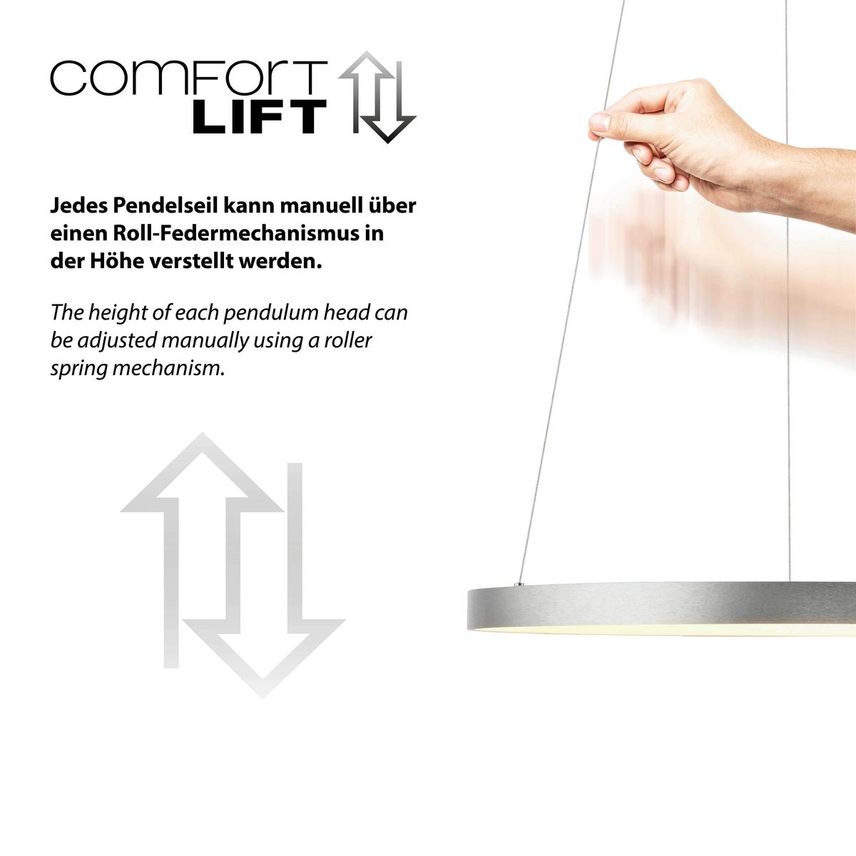 LAMPA ZWIESZANA LED 2851-95 HOOP - kolor aluminiowy, Design, tworzywo sztuczne/metal (57/180/200cm) - Paul Neuhaus