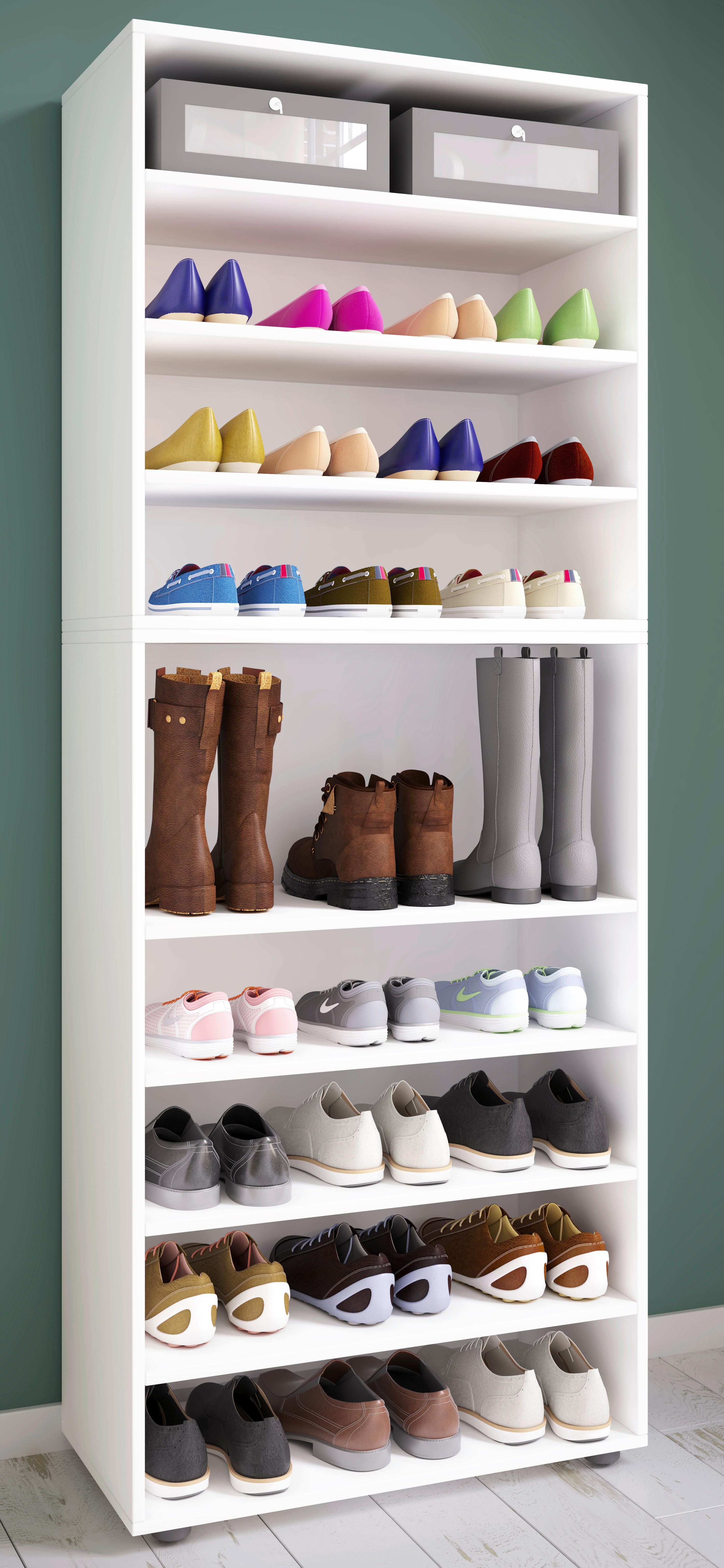 Schuhregal 'Lona XL', ca.70x183x37cm Weiß - Schwarz/Weiß, KONVENTIONELL, Holzwerkstoff/Kunststoff (70/183/37cm) - MID.YOU