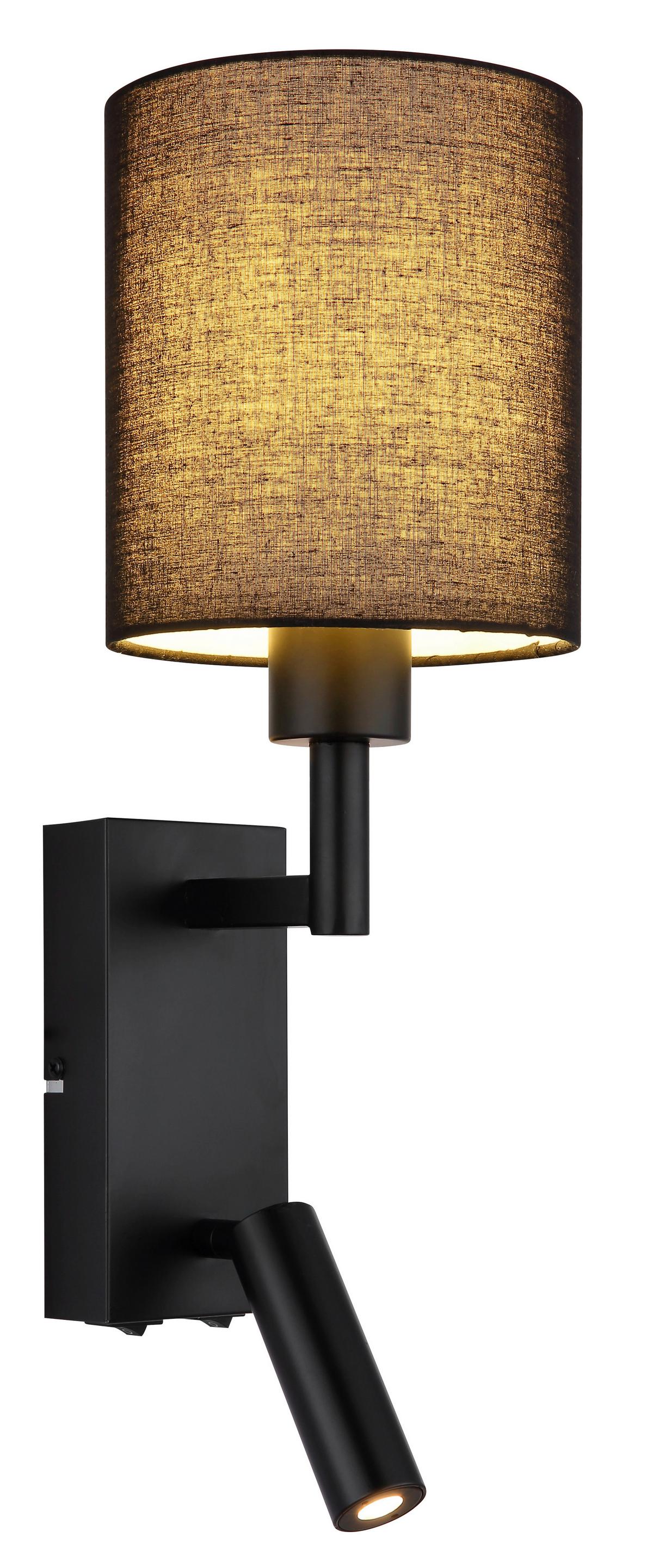 Led Zidna Svjetiljka Zamora - crna, Konvencionalno, metal/tekstil (15/45,5cm) - Globo