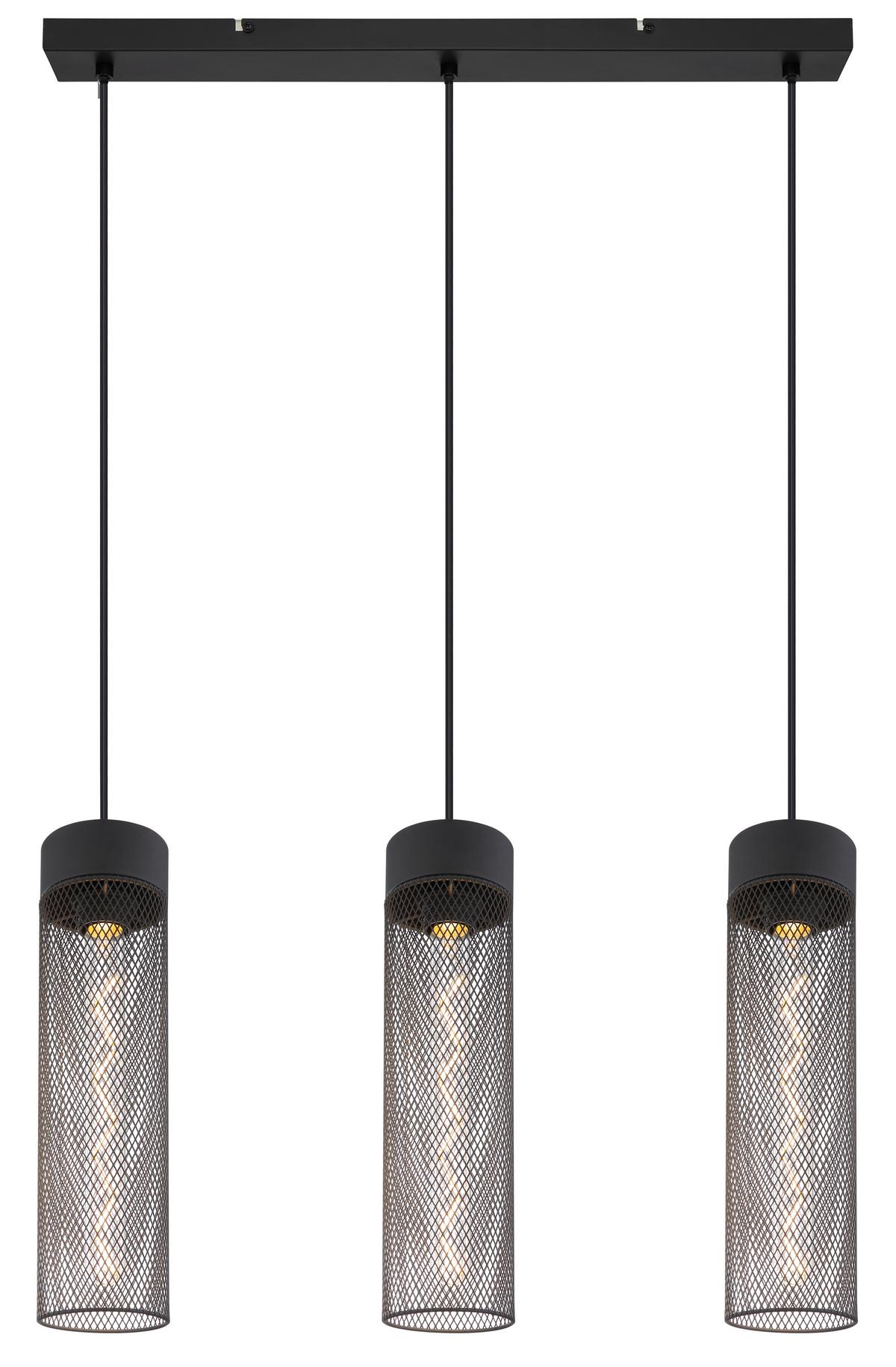 Hängeleuchte Hans Schwarz matt max. 40 Watt - Schwarz, Design, Metall (60/9,5/120cm) - Globo