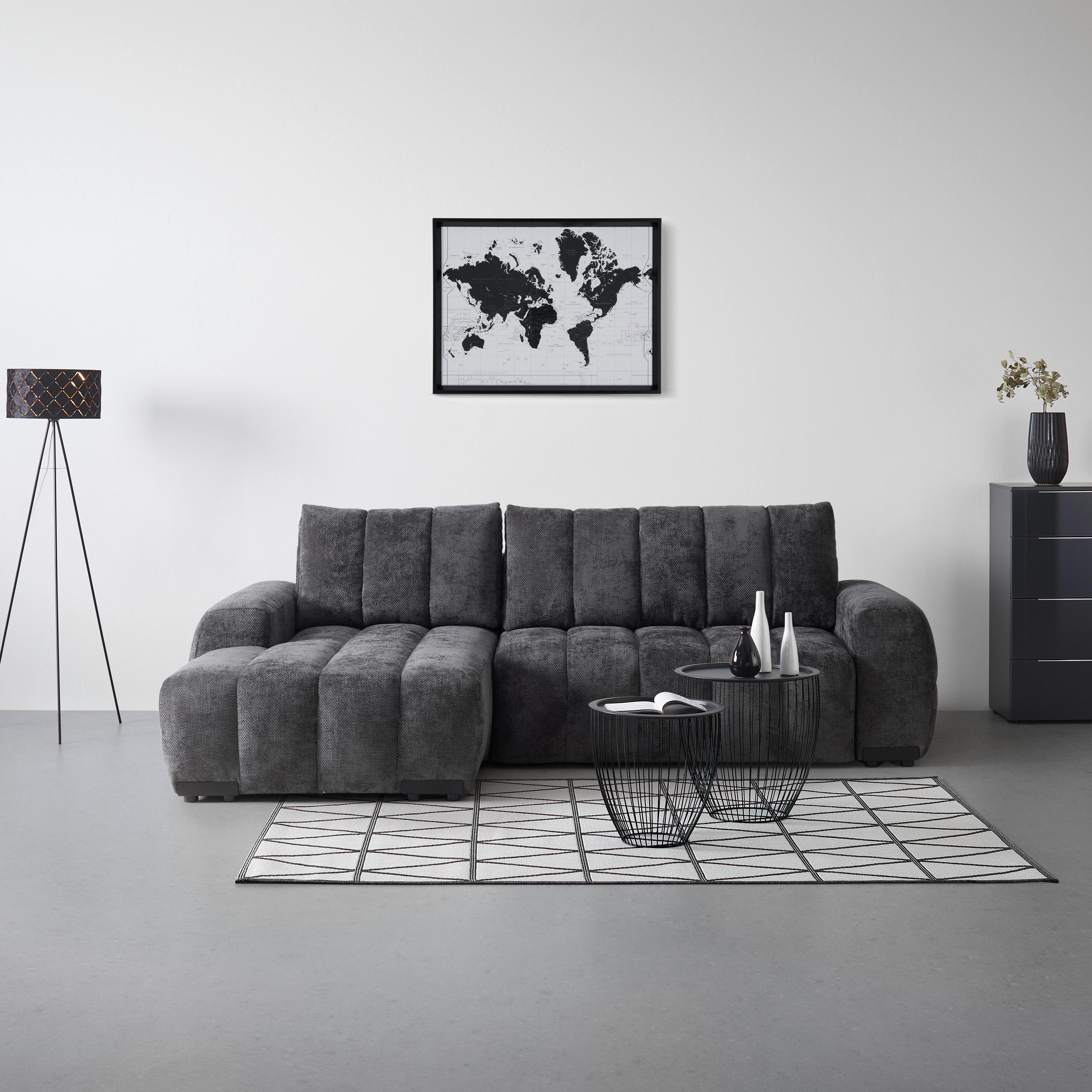 Wohnlandschaft Bolonia Graphitfarben - Schwarz Hochglanz/Graphitfarben, MODERN, Textil/Metall (166/93/273cm) - Mömax