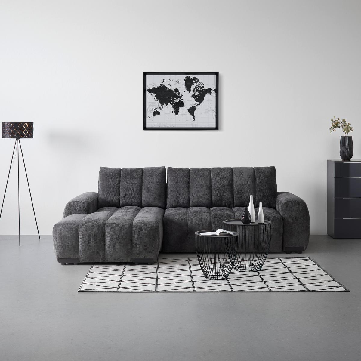 Wohnlandschaft Bolonia Graphitfarben - Schwarz Hochglanz/Graphitfarben, MODERN, Textil/Metall (166/273cm) - Mömax
