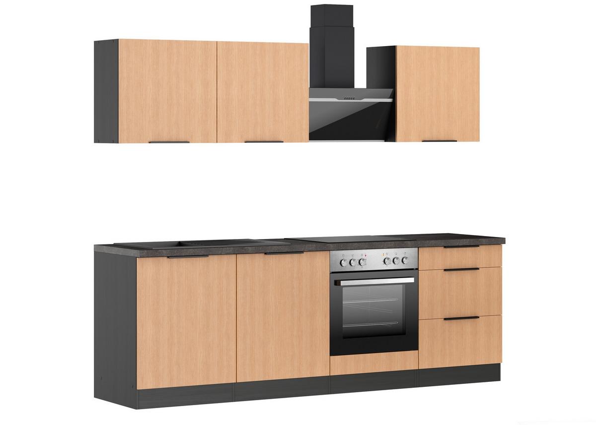 Küchenblock Glasgow m. Geräten Graphit/Eiche - Eichefarben/Graphitfarben, LIFESTYLE, Holzwerkstoff/Metall (240cm) - Held