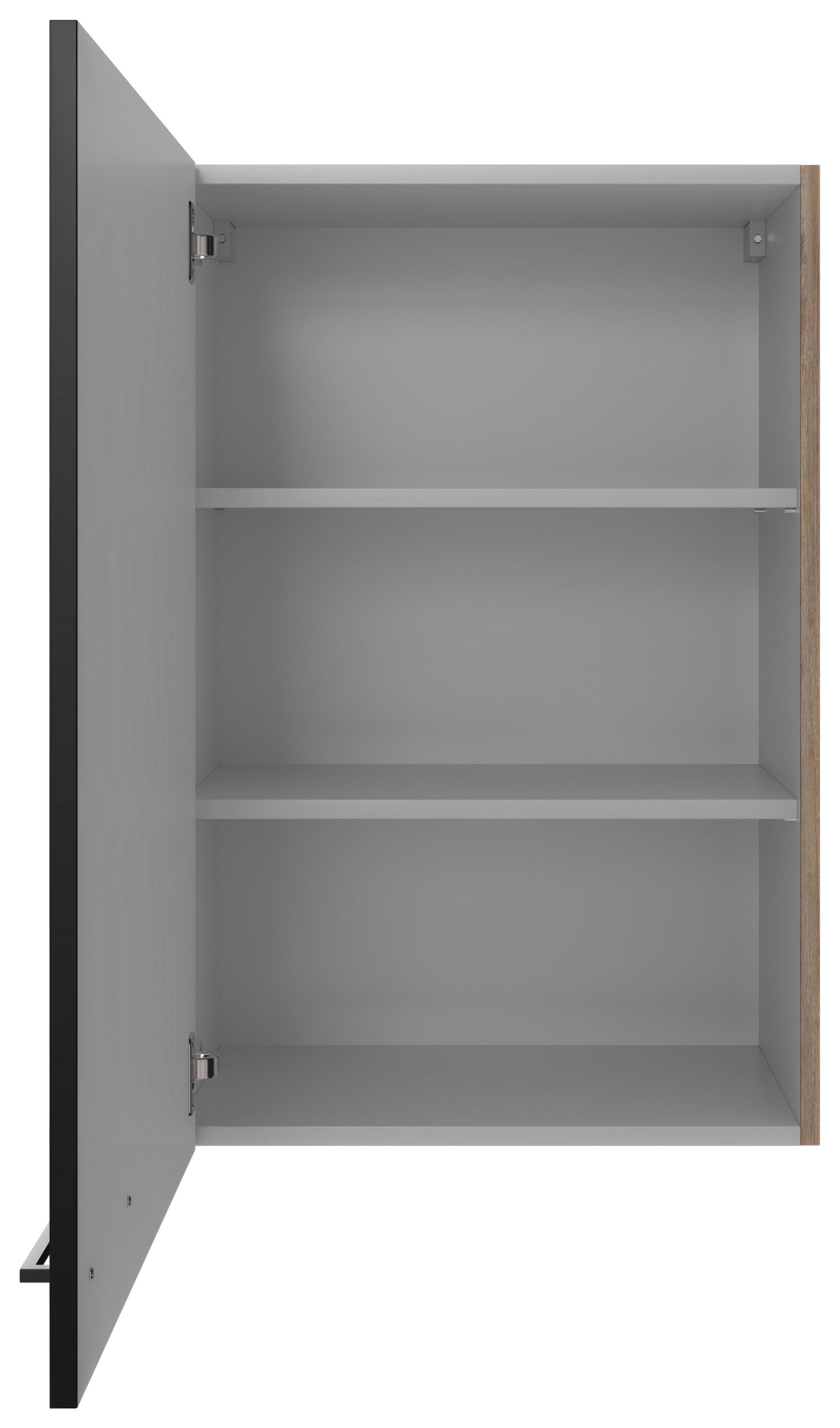 Kuhinjska Zgornja Omarica Capri, Črna, Hrast - črna/barve hrasta, Konvencionalno, kovina/leseni material (60/89/32cm) - FlexWell