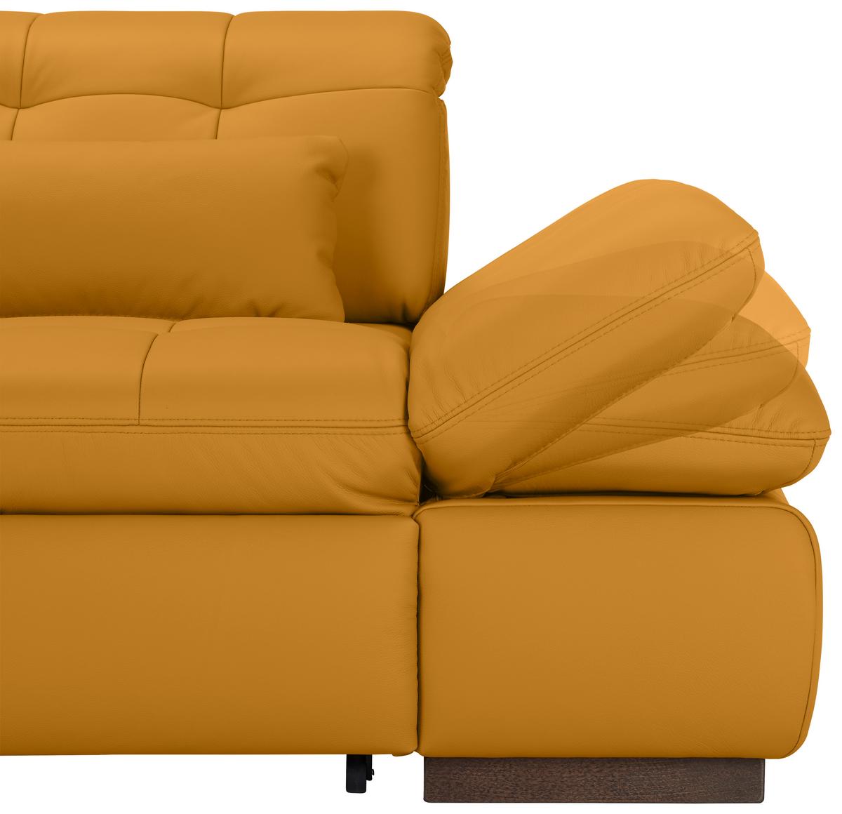 Wohnlandschaft Sanfino Leder Gelb - Chromfarben/Gelb, KONVENTIONELL, Leder/Metall (199/79-96/305cm) - Premium Living