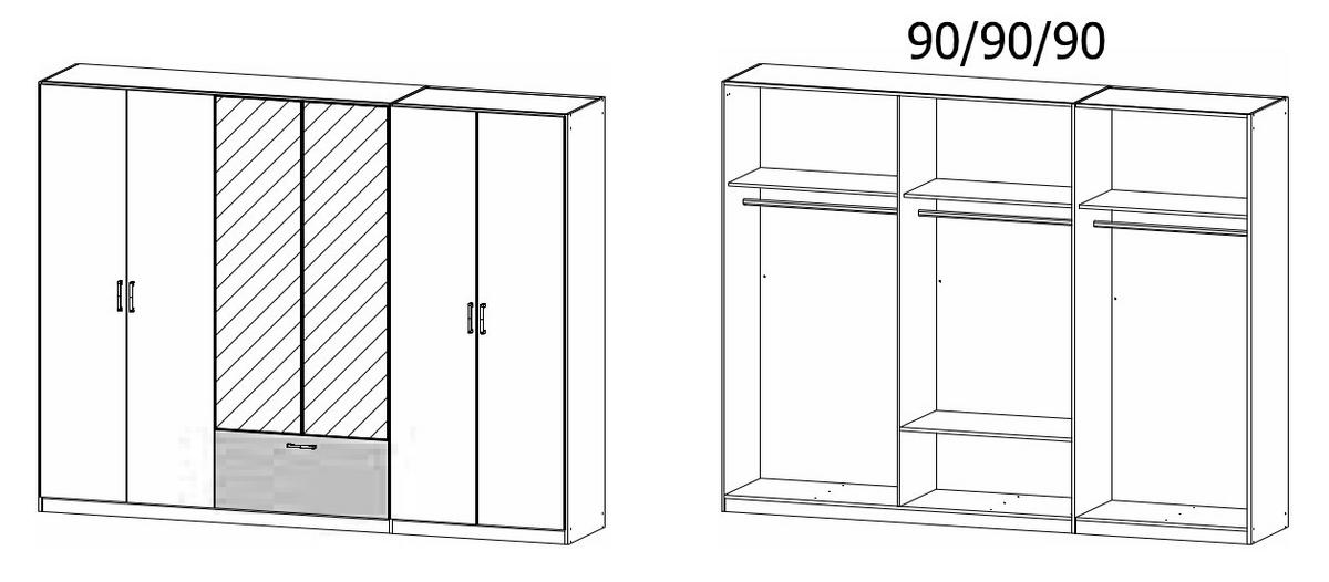 Omara Za Oblačila Bari, Bela, Barva Hrasta - siva/bela, Basics, kovina/leseni material (271/210/54cm) - Boxxx
