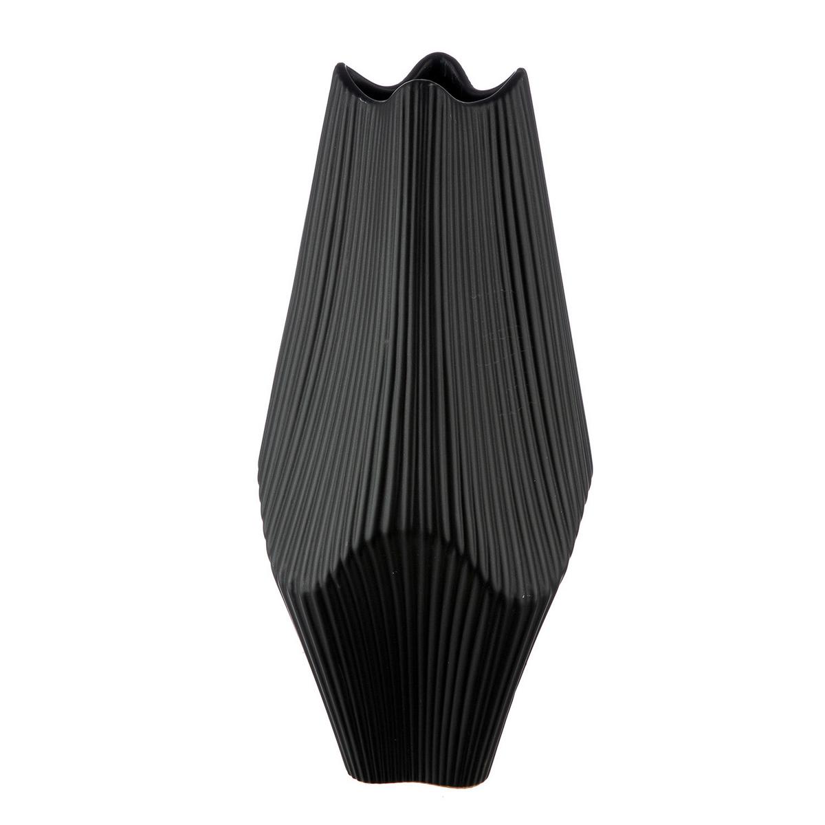 Dekovase Lamellen Schwarz - Schwarz, LIFESTYLE, Keramik (15/30cm)