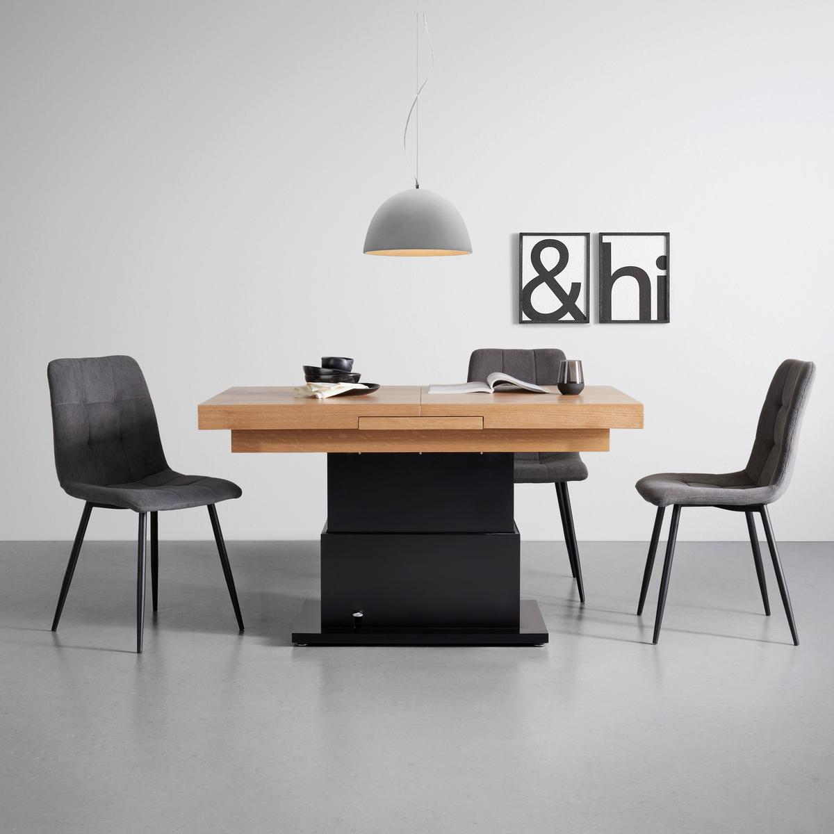 Couchtisch 2 in 1 Based in Schwarz/Eichefarben - Eichefarben/Schwarz, MODERN, Holz/Holzwerkstoff (133-170/80/51,5-77,5cm) - Based