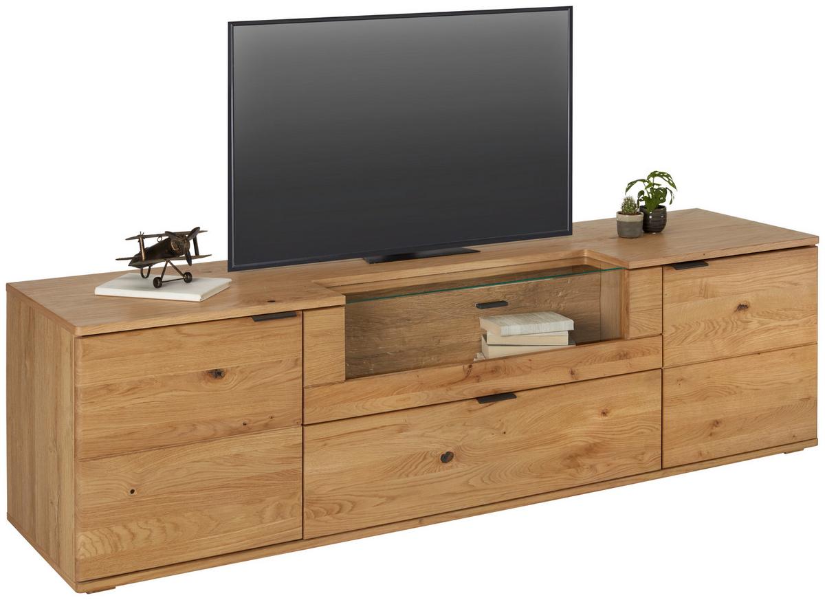 TV-Element in Wildeiche - Wildeiche/Schwarz, Modern, Glas/Holz (195/56/50cm) - Premium Living