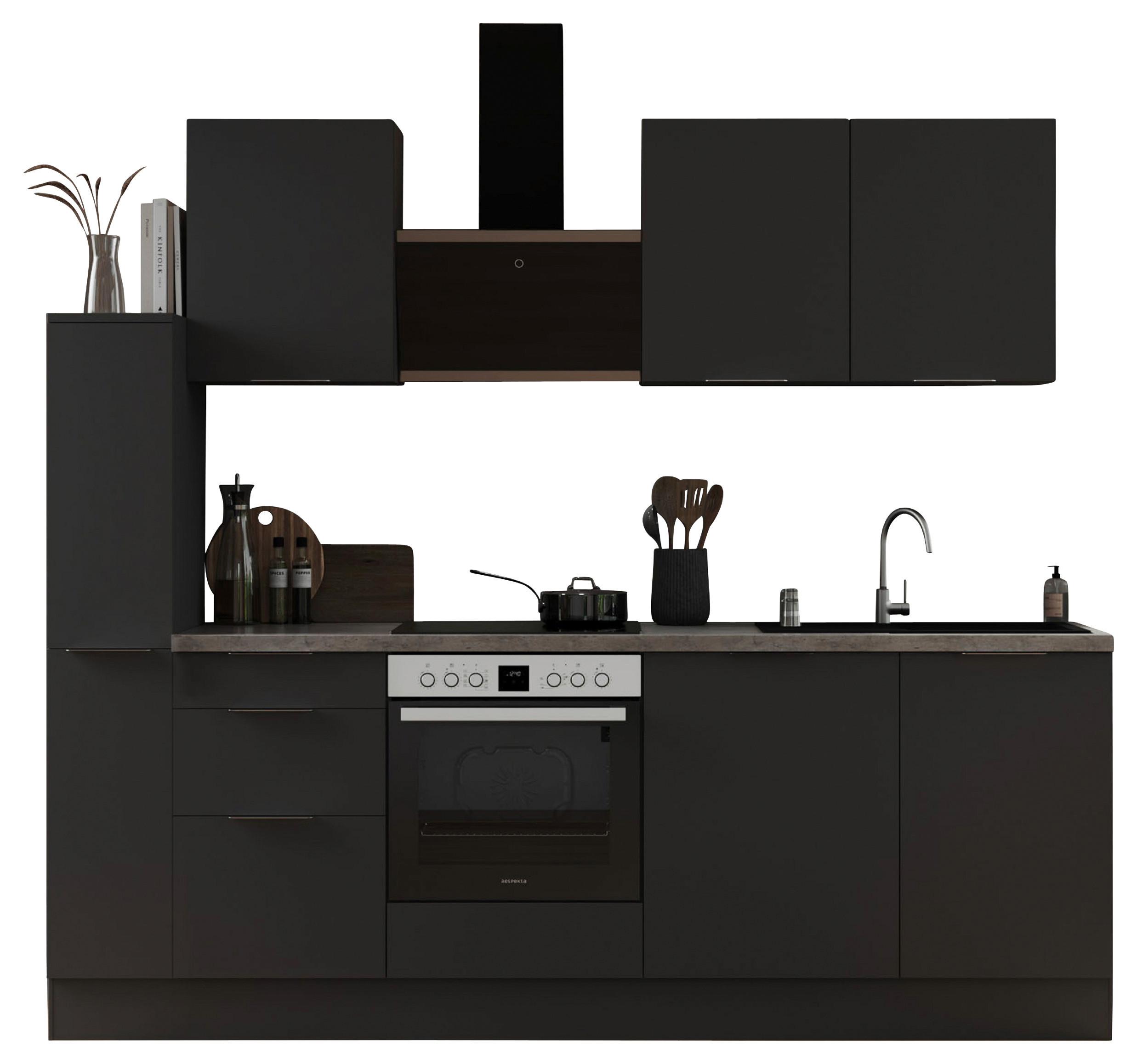 Küchenblock Elisabeth mit Geräten Grau ca. 250 cm - Hellgrau/Grau, LIFESTYLE, Holzwerkstoff/Metall (250/225/60cm) - Respekta