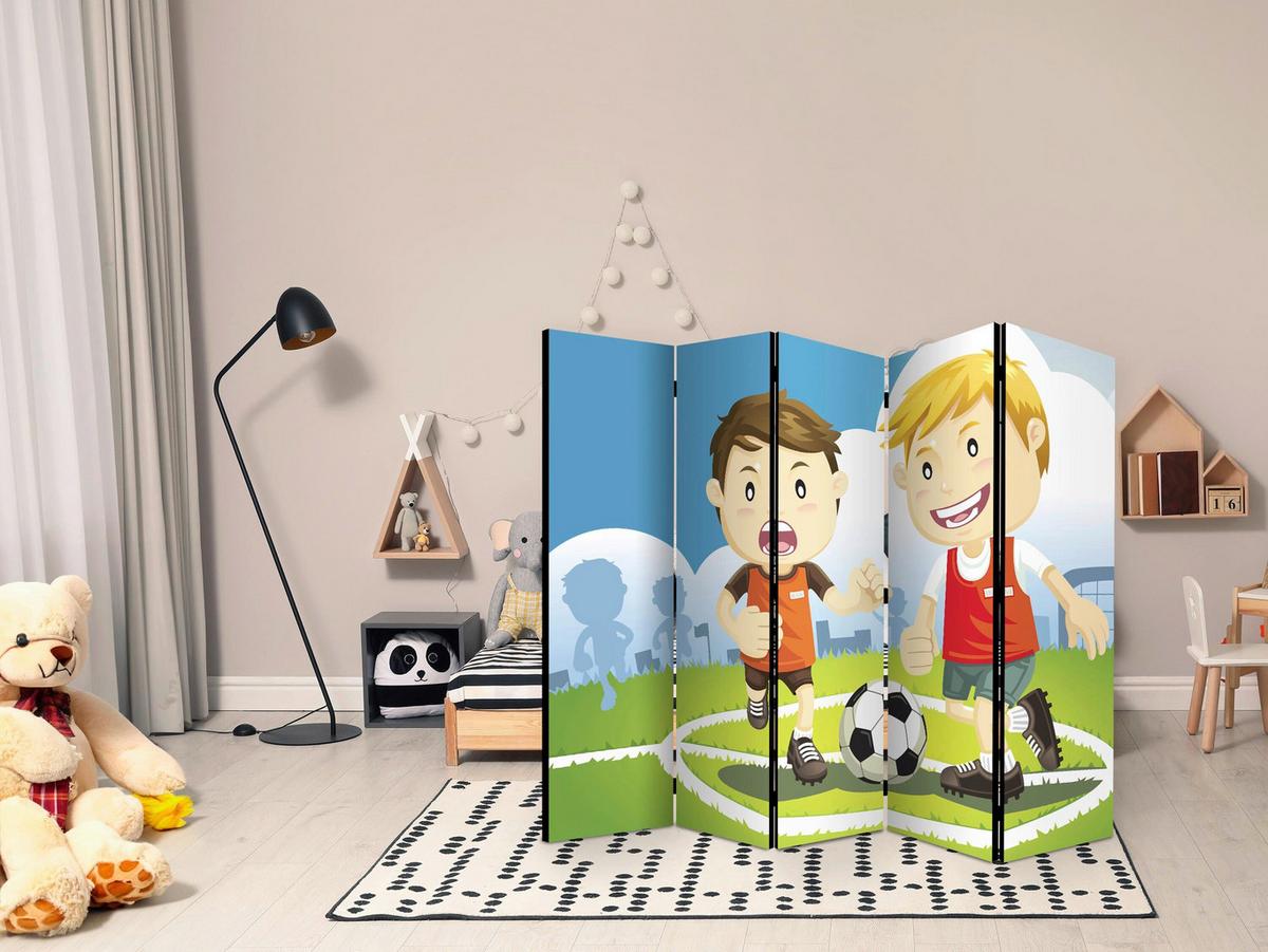 Paravan Sports Ground I, 5-Delni, Dvostranski - večbarvno, Basics, tekstil/les (225/172/3cm) - artgeist