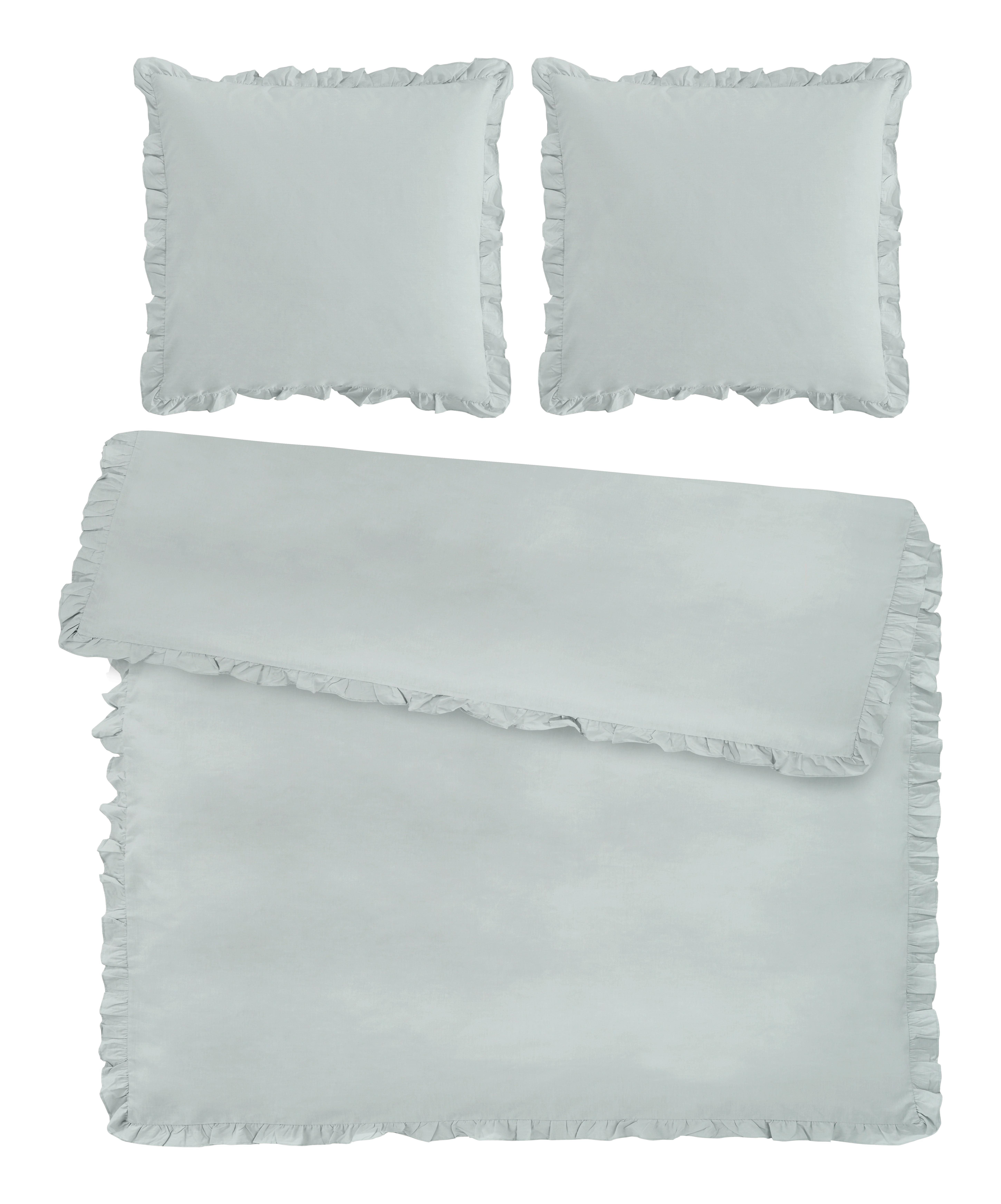 Bettwäsche Rüschen XXL Mineralblau ca. 200x200cm - ROMANTIK / LANDHAUS, Textil (200/200cm) - Modern Living