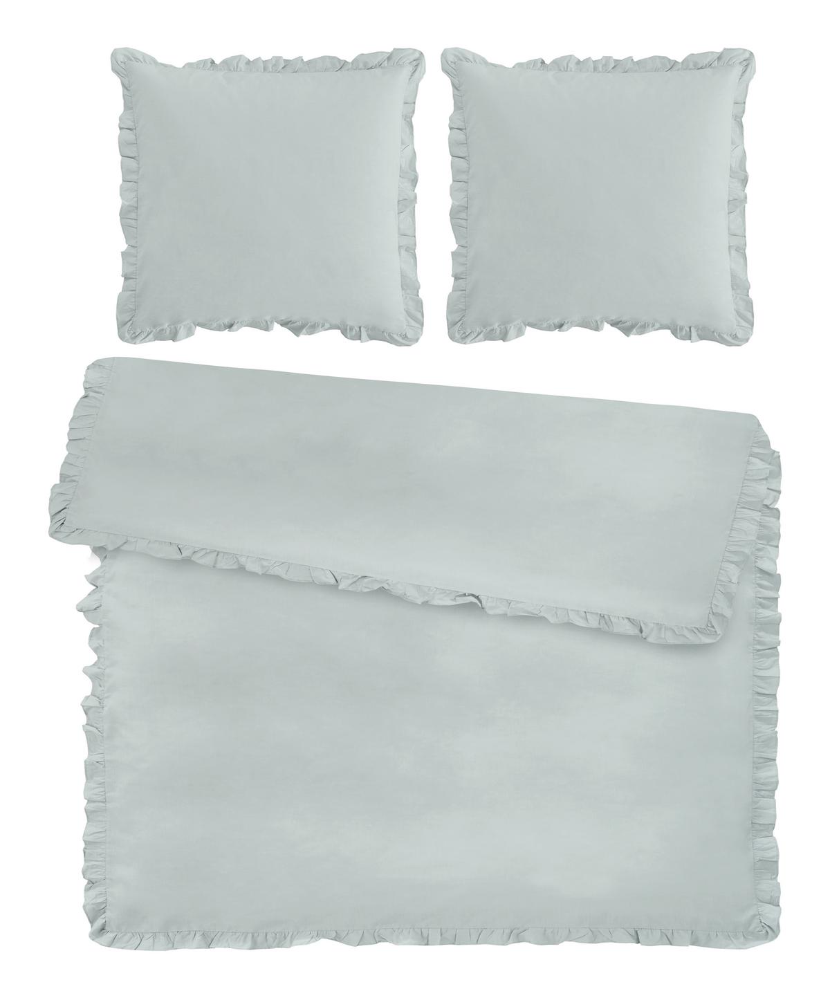 Bettwäsche Rüschen XXL Mineralblau ca. 200x200cm - ROMANTIK / LANDHAUS, Textil (200/200cm) - Modern Living