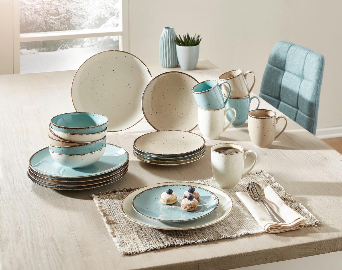 SERWIS OBIADOWO-ŚNIADANIOWY URBAN LIFE - turkusowy/biały, Design, ceramika - Landscape