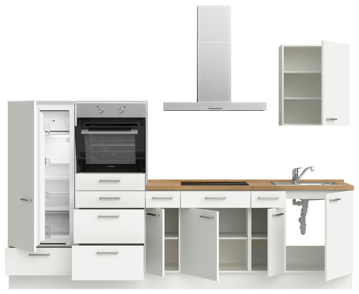 Küchenblock Touch Low m. Geräten Weiß - Edelstahlfarben/Eichefarben, MODERN, Holzwerkstoff/Metall (300cm) - Nobilia