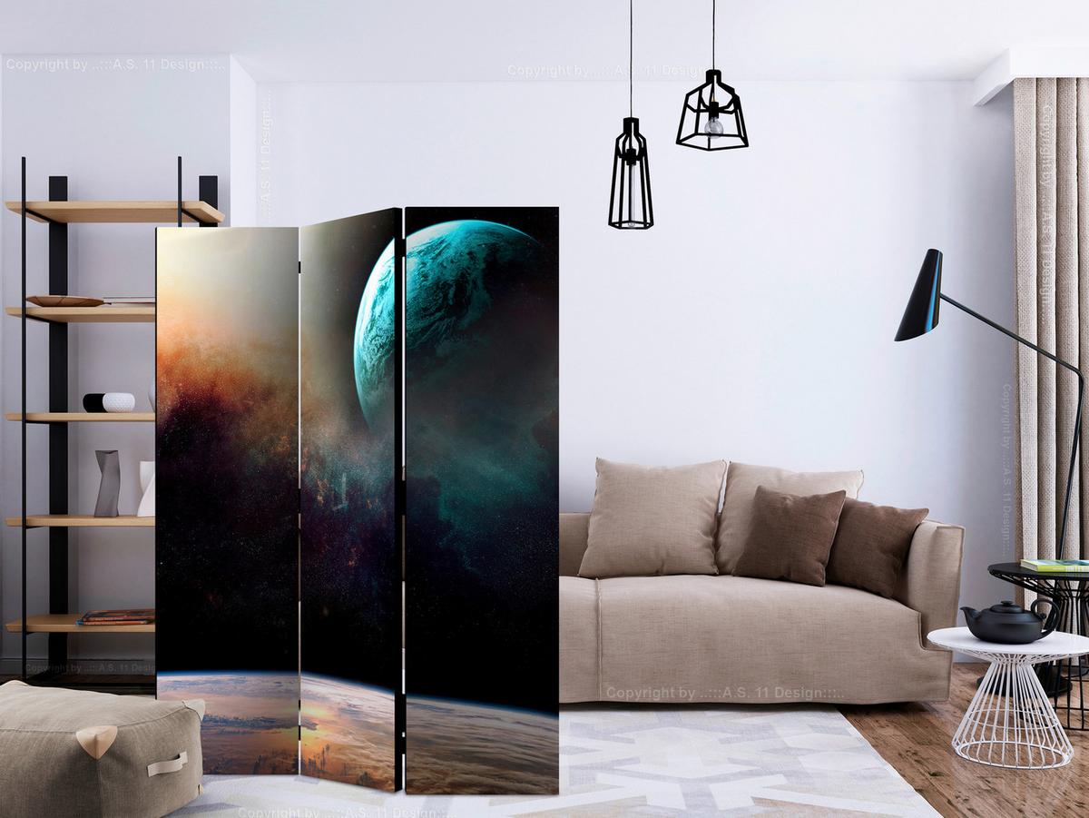 Paravan Another Planet, 3-Delni, Dvostranski - turkizna/črna, Basics, tekstil/les (135/172/3cm) - artgeist