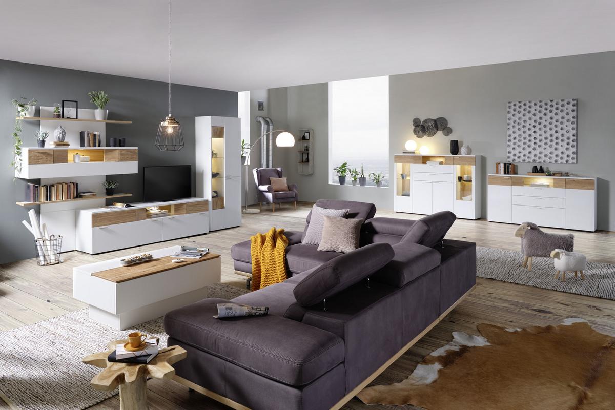 Vitrine aus Eiche Massiv - Weiss/Edelstahlfarben, Modern, Holz/Holzwerkstoff (73/201/40cm) - Premium Living