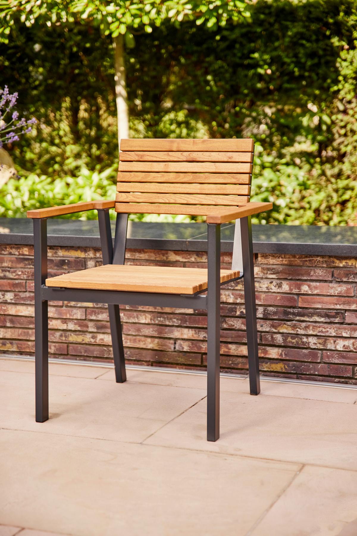 Gartensessel-Set Bozen 2-tlg. Echtholz/Schwarz - Naturfarben, Basics, Holz/Metall (60/83/58,5cm) - Siena Garden