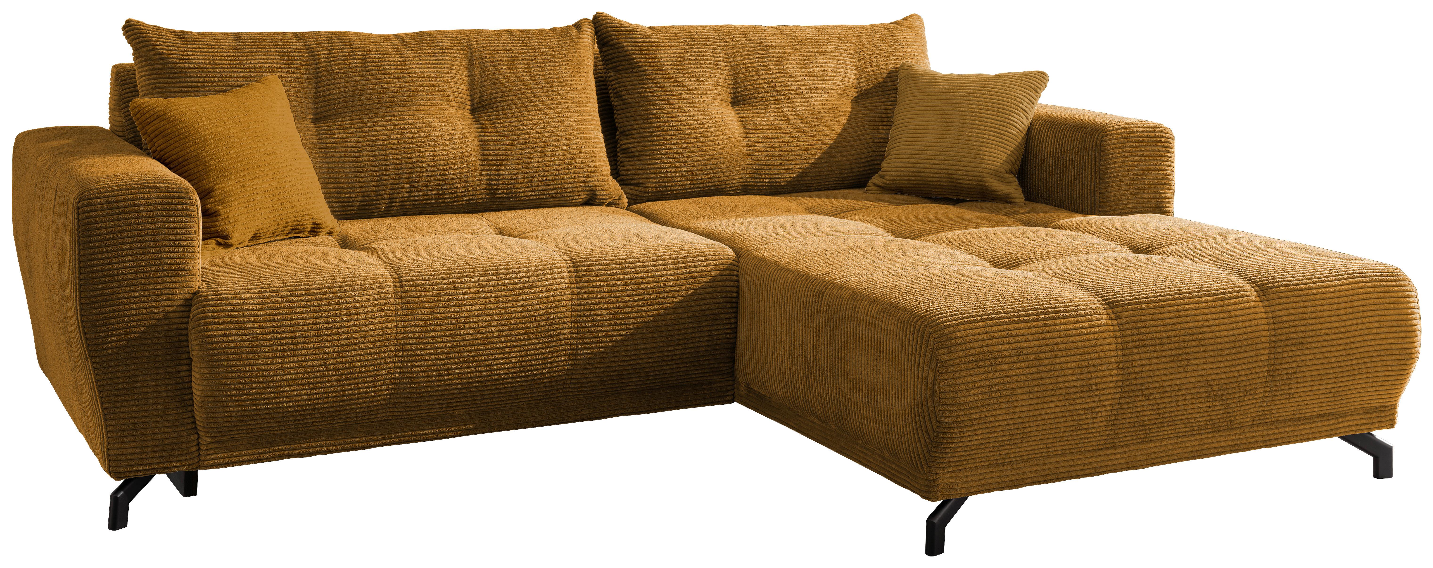 Wohnlandschaft Restato Goldfarben Cord - Goldfarben/Schwarz, MODERN, Holz/Textil (246/177cm) - MID.YOU