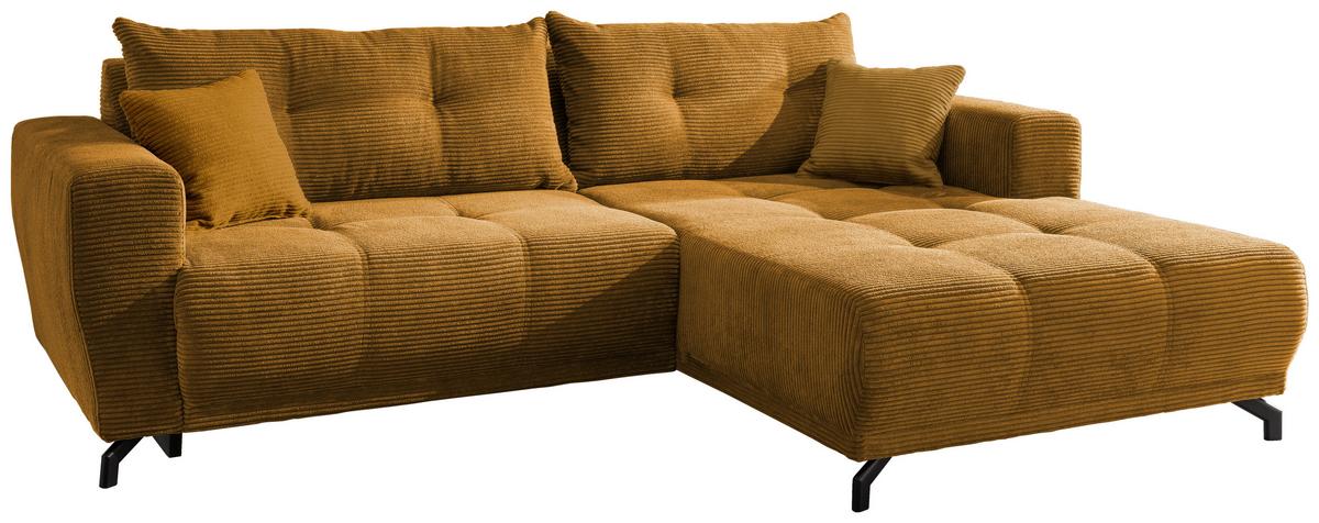 Wohnlandschaft Restato Goldfarben Cord - Goldfarben/Schwarz, MODERN, Holz/Textil (246/177cm) - MID.YOU