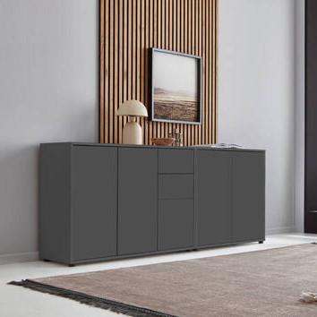 Sideboard Mailand Set 10 Anthrazit - Anthrazit/Schwarz, MODERN, Holzwerkstoff/Kunststoff (184,5/73/33cm) - MID.YOU