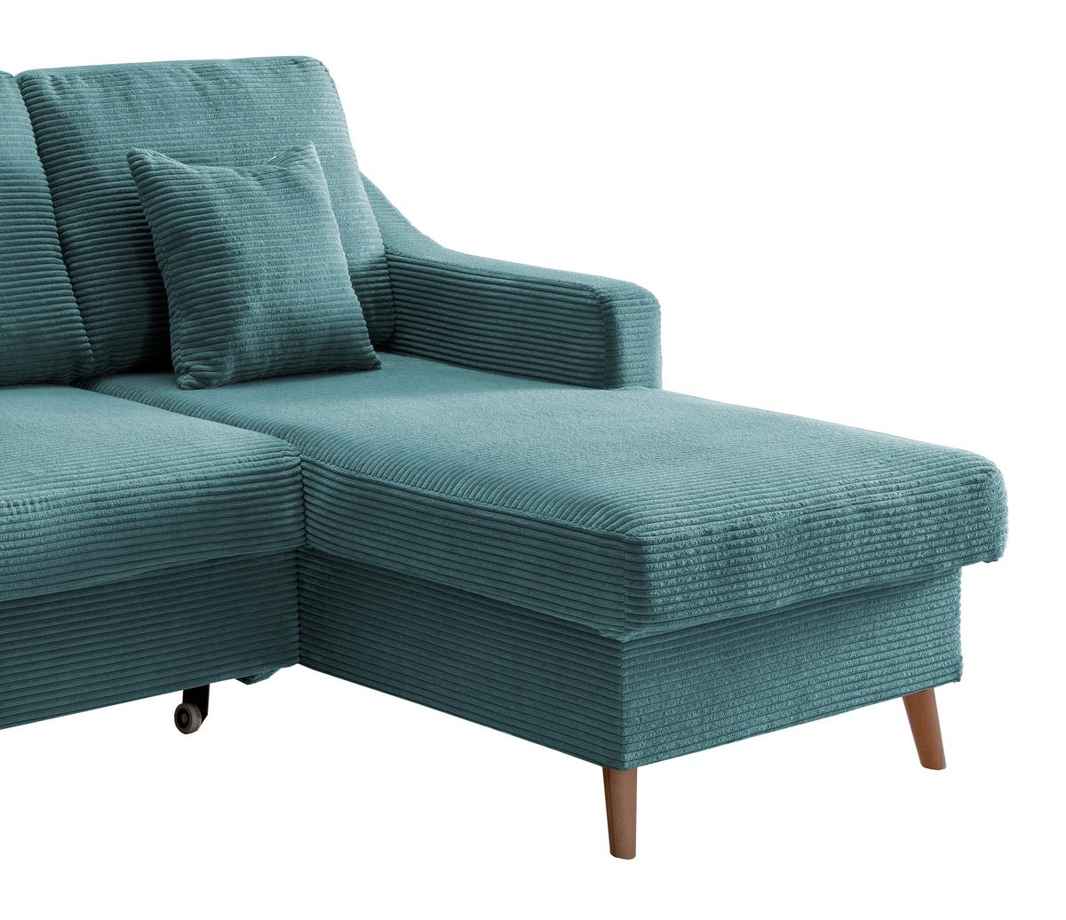 Ecksofa Valentina Cord ca. 228x150 cm Petrol - Petrol/Naturfarben, Design, Holz/Textil (228/150cm) - P & B