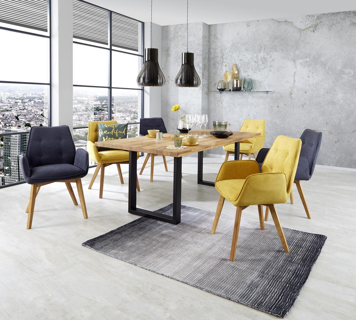 Masă sufragerie Rockford - culoare lemn stejar/negru, Modern, lemn/metal (200/77/100cm)