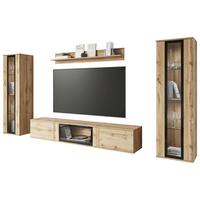 Dnevni Regal Caro, Barva Hrasta, Osvetlitev, 4-Delni - hrast wotan/črna, Trend, umetna masa/steklo (262/141,9/33cm)