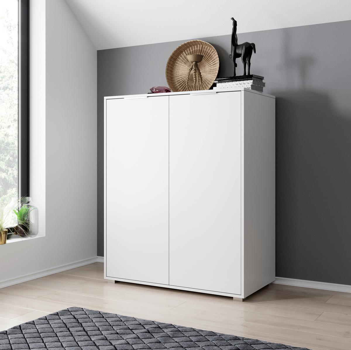 KOMODA LUCIA I - biały/kolor aluminiowy, Modern, materiał drewnopochodny/tworzywo sztuczne (104,6/127,1/56cm) - Livetastic