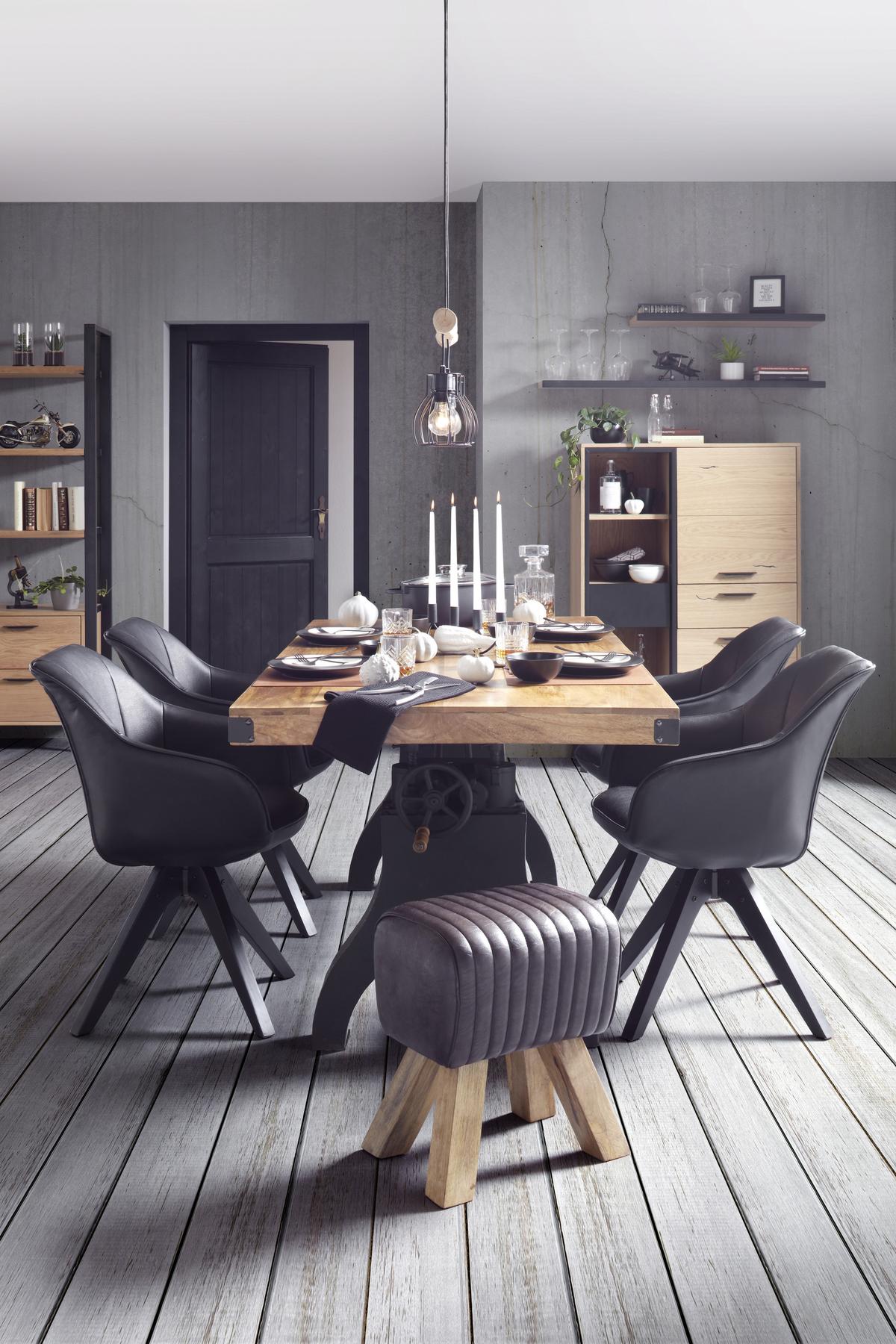 Jedilna Miza Industrial, Naravne Barve, Črna, 200x90 - črna/naravne barve, Trendi, kovina/les (200/90/76cm) - Premium Living