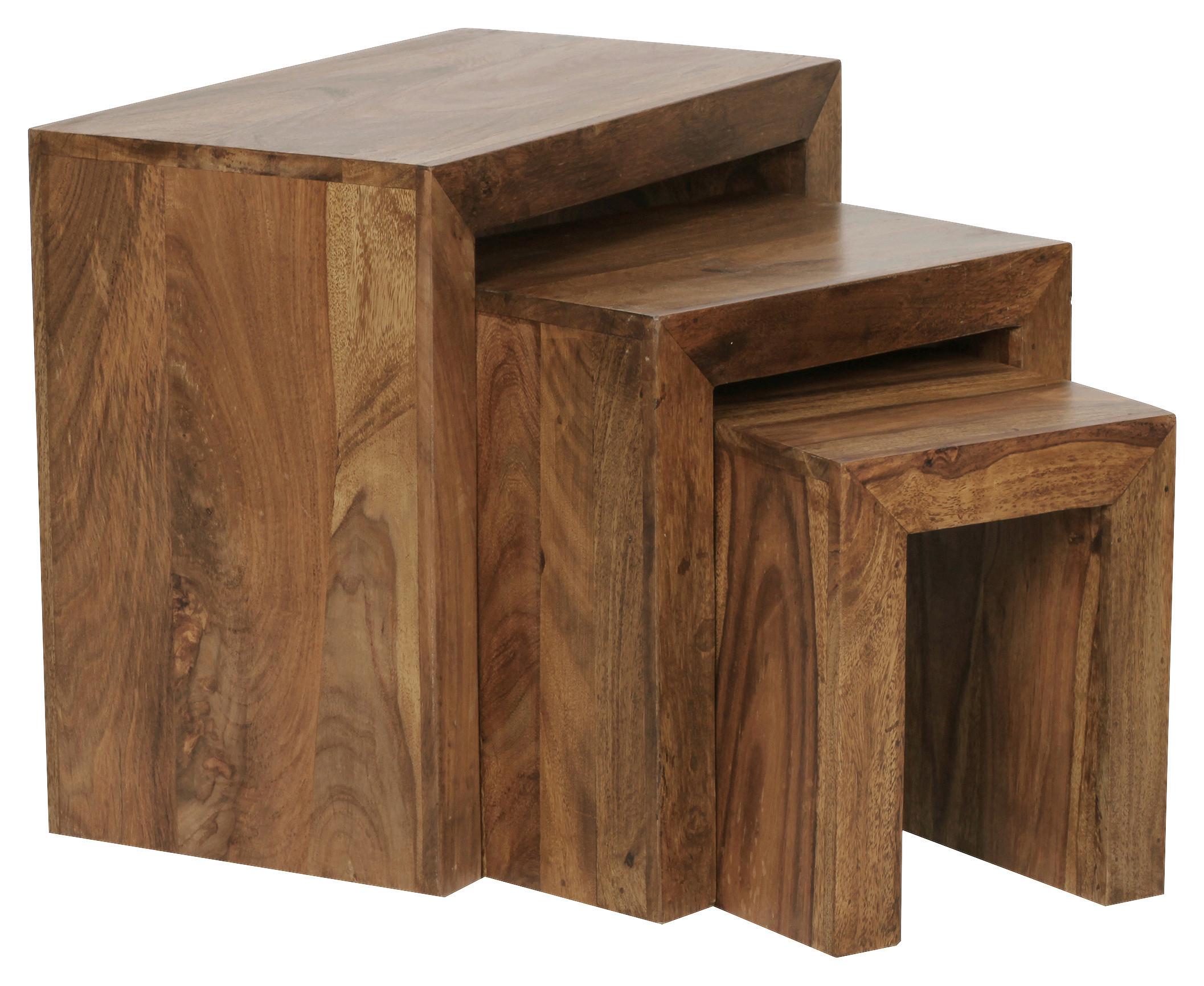 Satztisch-Set Mumbai 3er Set Sheeshamholz - Sheeshamfarben, Design, Holz (50/30/45cm) - MID.YOU