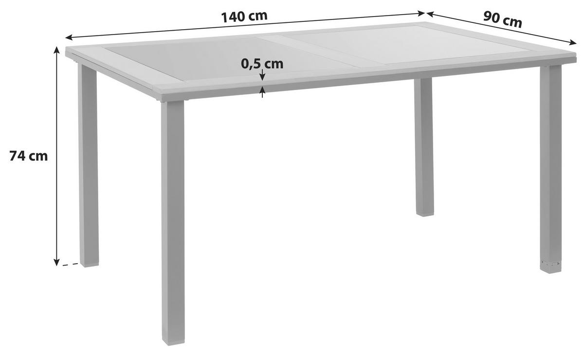 Vrtna Miza Bernd, Aluminij, Kaljeno Steklo, 140x90 - črna/naravne barve, Moderno, kovina/umetna masa (140/74/90cm) - Beldano