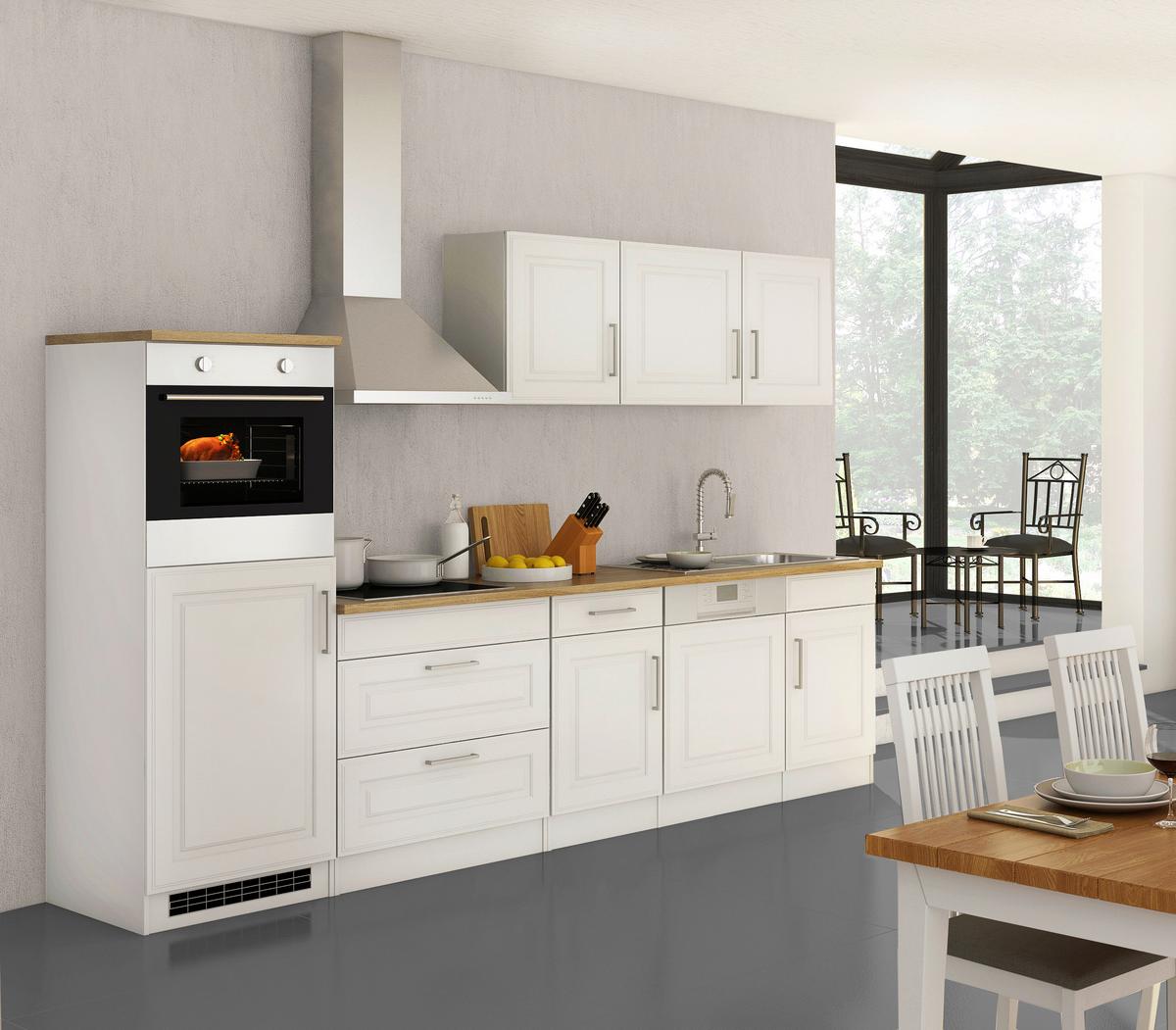 Küchenblock Rom m. Geräten Weiß/Eichefarben - Alufarben/Weiß, MODERN, Holzwerkstoff/Metall (300cm) - Held