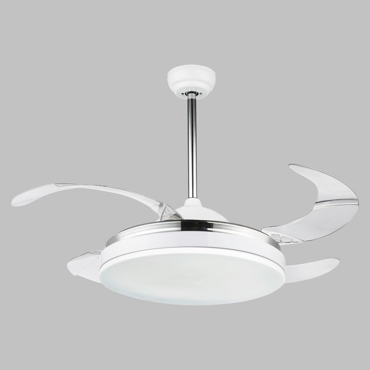 Stropni Ventilator 0351 - opal/prosojno, Moderno, kovina/umetna masa (100/65cm) - Globo