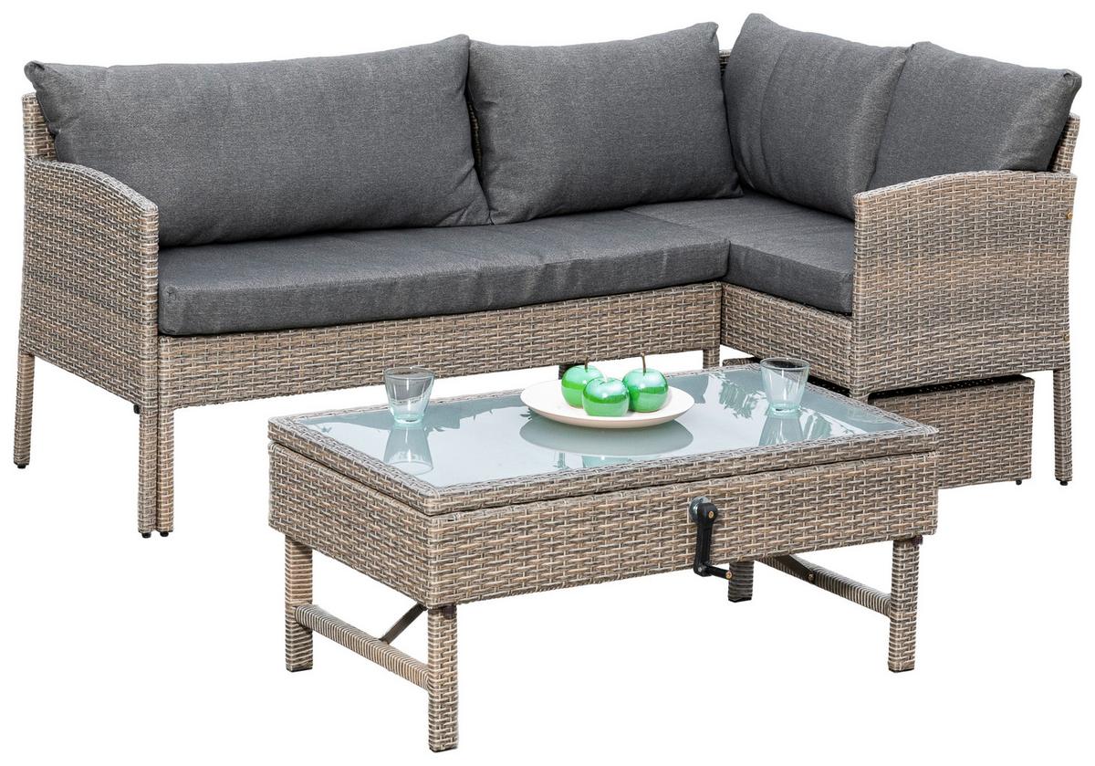 Loungegarnitur "Viletta" in Steinbeige - Beige, MODERN, Glas/Kunststoff (190/113cm) - Gardenson
