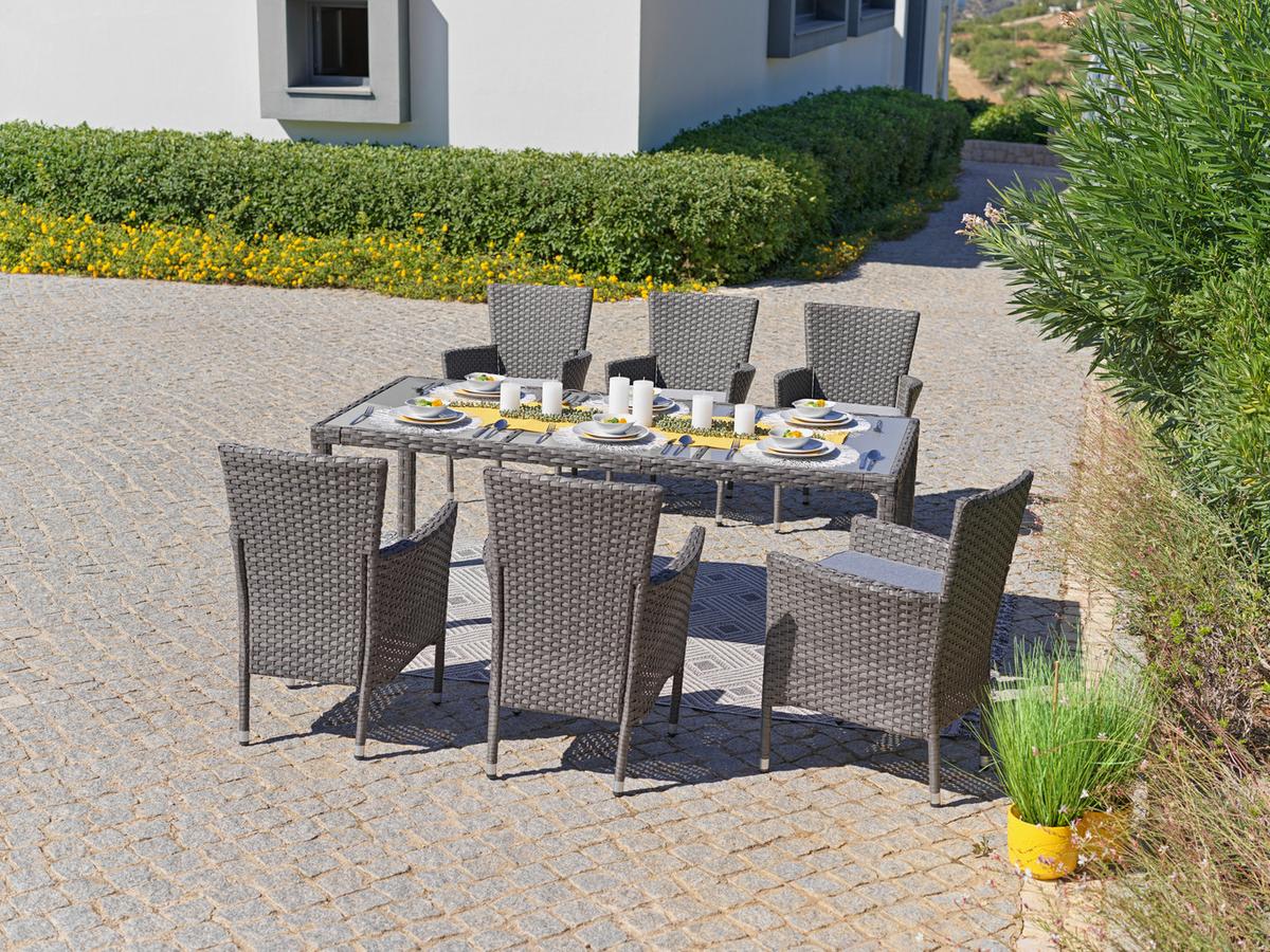 Vrtna Garnitura Eva, Sivorjava, 7-Delni Set - siva/rjava, Moderno, kovina/umetna masa - Modern Living