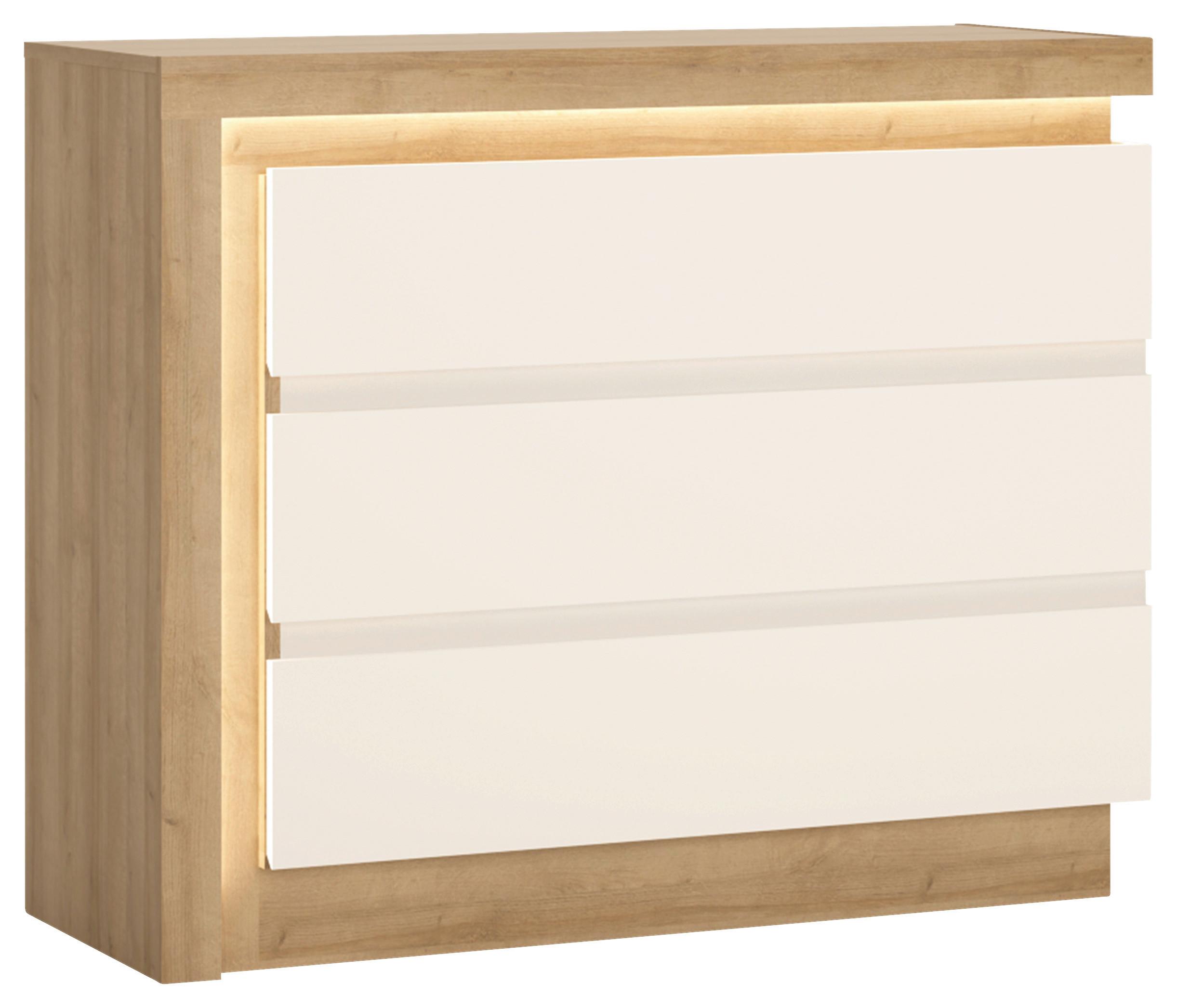 Comodă LYON HELL - culoare lemn stejar/alb lucios intens, Trend, material pe bază de lemn (107,5/89,1/42cm) - Modern Living