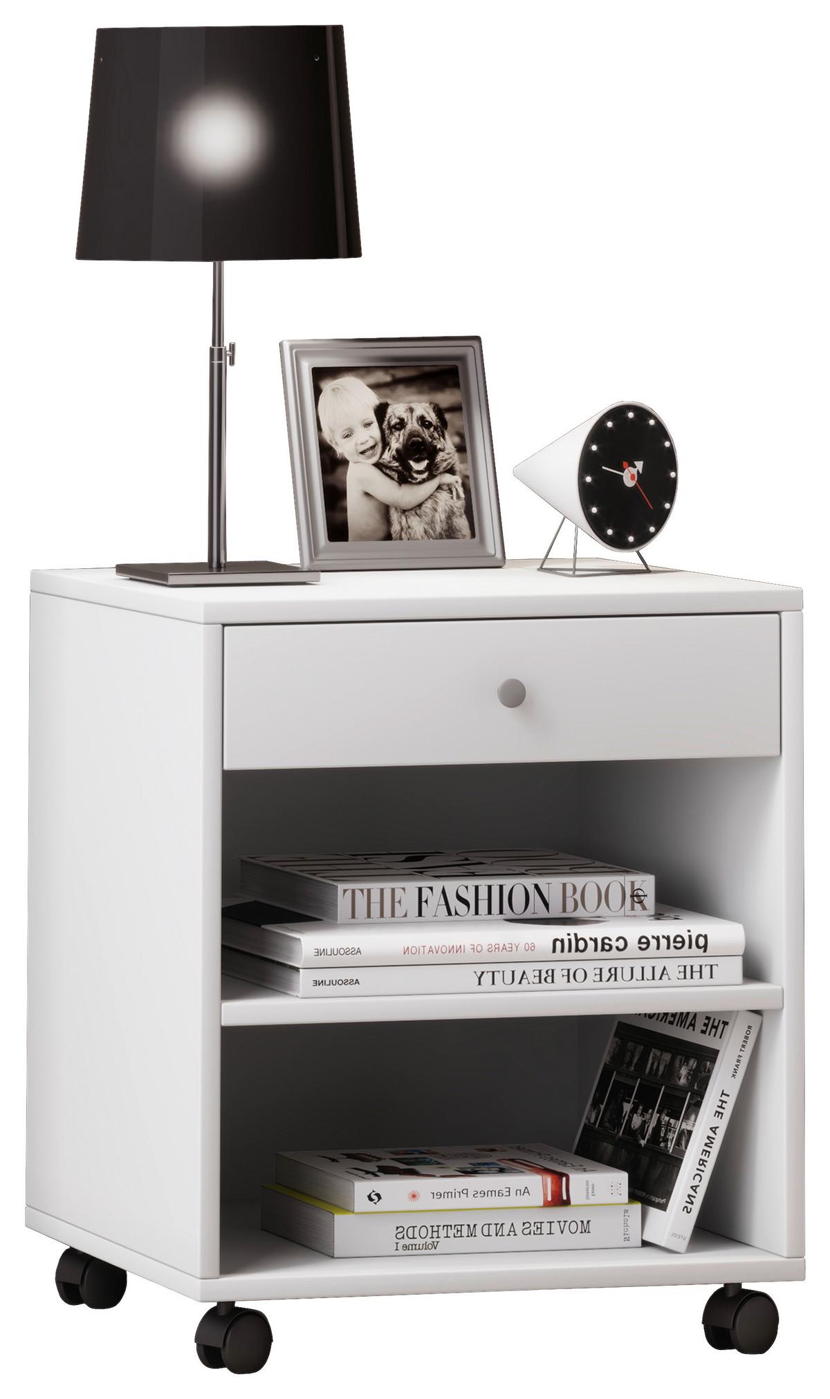 NACHTTISCH ROLDA - Weiss/Silberfarben, Modern, Holzwerkstoff/Kunststoff (45/54/38cm) - MID.YOU