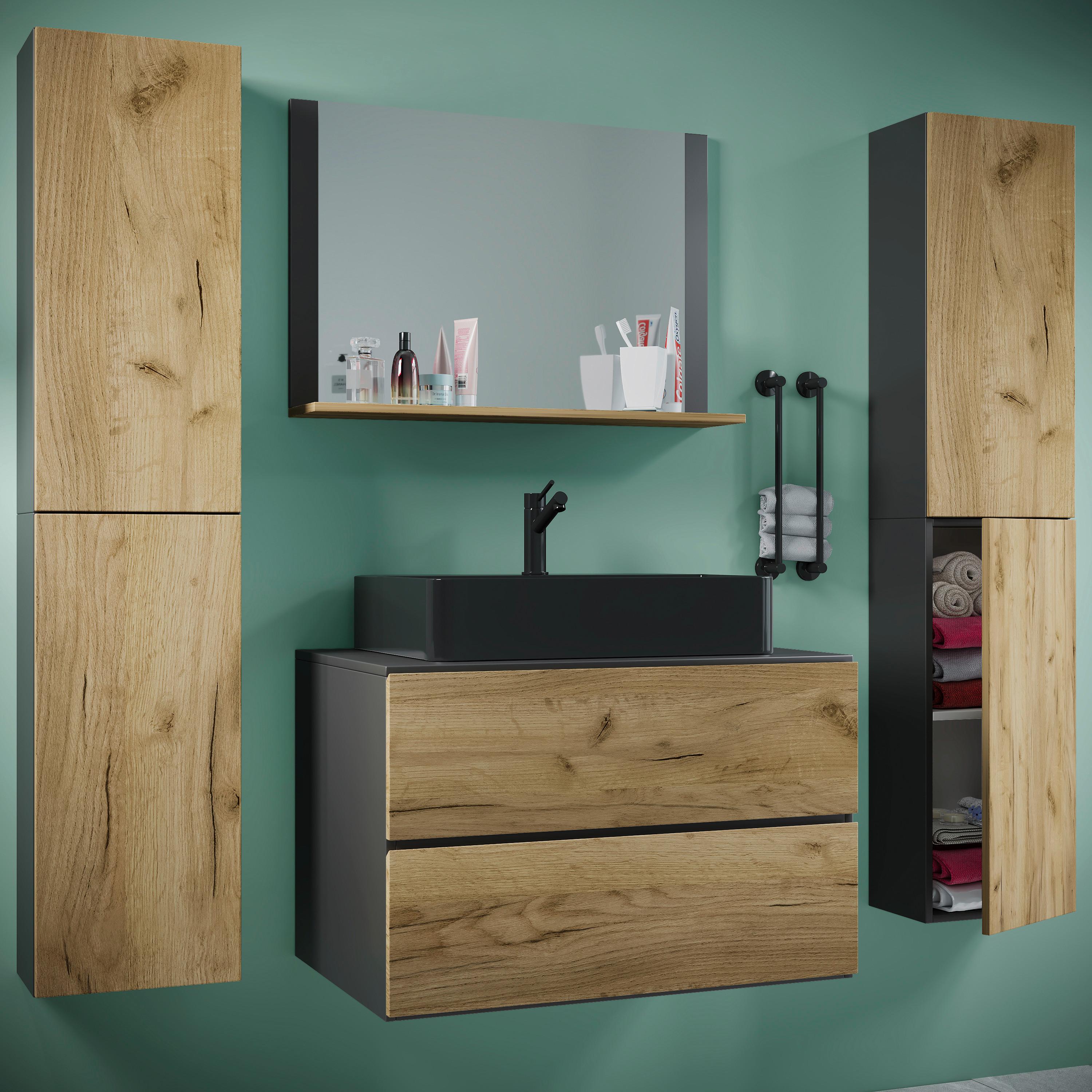 Kopalnica Lendas Xl, Antracit, Medeni Hrast - črna/medeni hrast, Moderno, steklo/leseni material (147cm) - MID.YOU