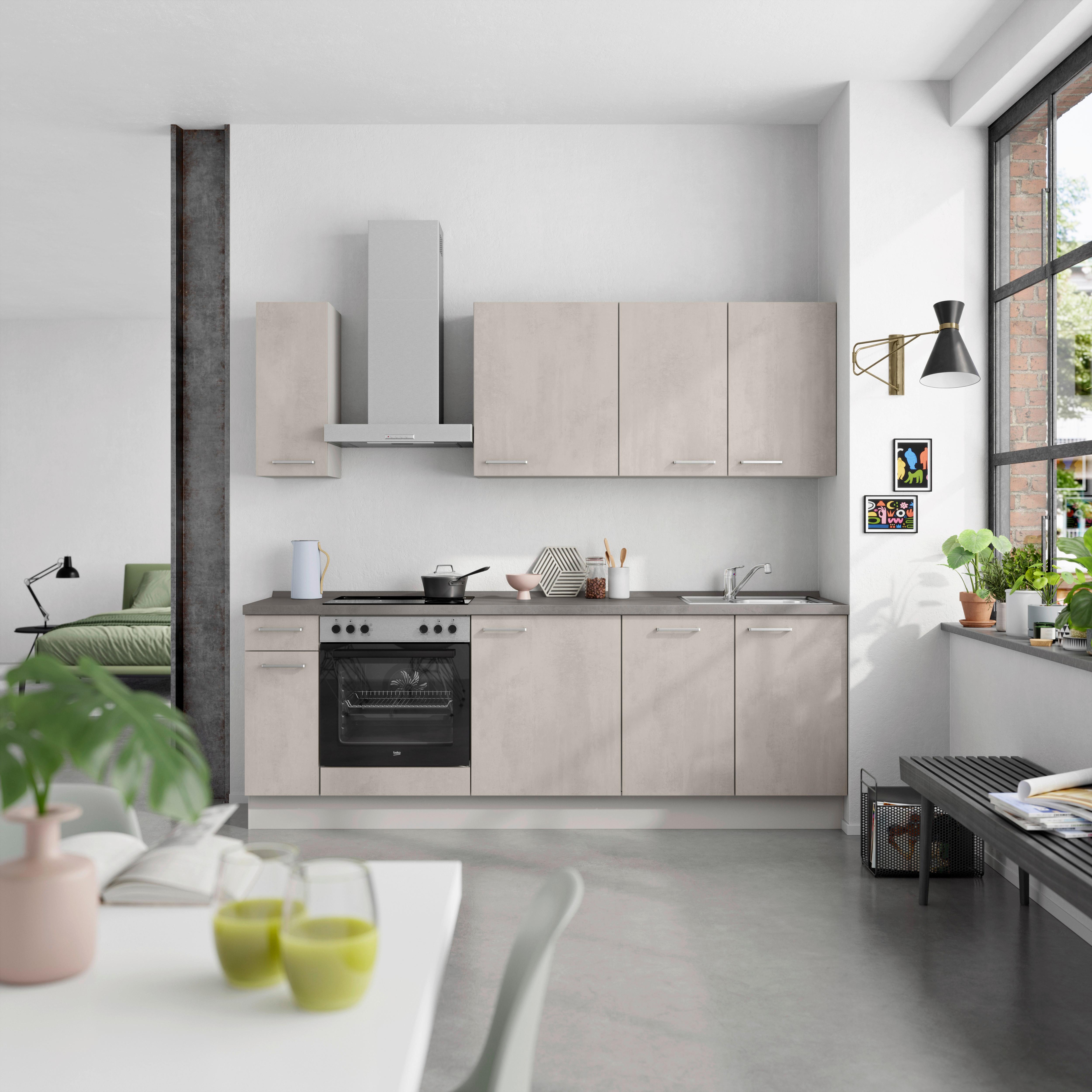 Küchenblock Riva Low m. Geräten Grau - Schieferfarben/Edelstahlfarben, MODERN, Holzwerkstoff/Metall (240cm) - Nobilia