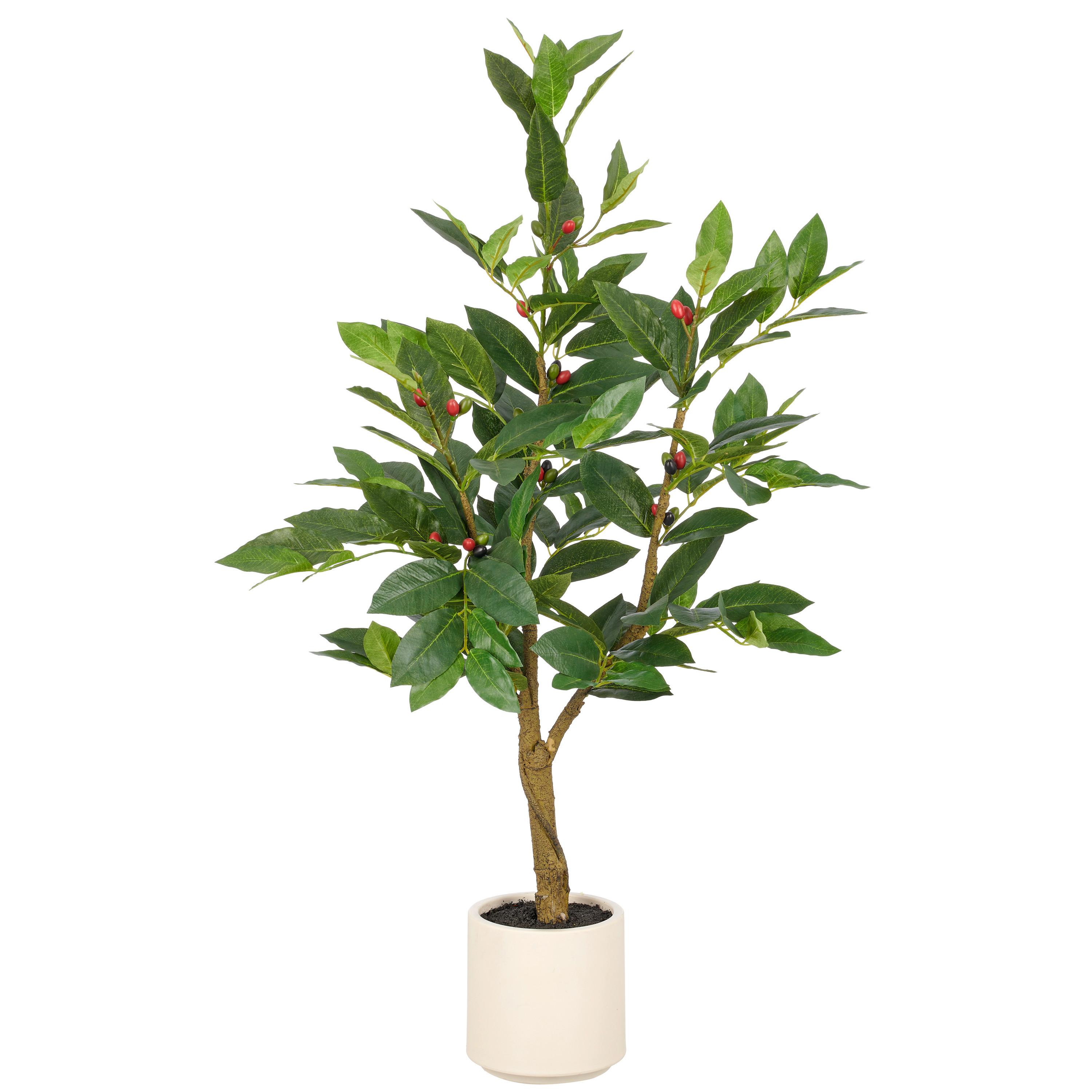 Kunstpflanze Coffea Baum Grün/Braun/Creme - Creme/Braun, Basics, Kunststoff (95cm)