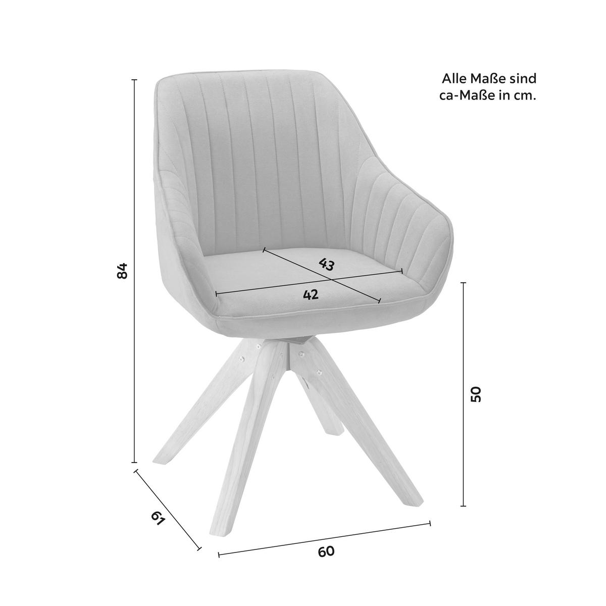 Armlehnstuhl Leonie Grau Webstoff Drehbar Gepolstert - Eichefarben/Grau, MODERN, Holz/Textil (60/84/61cm) - Bessagi Home