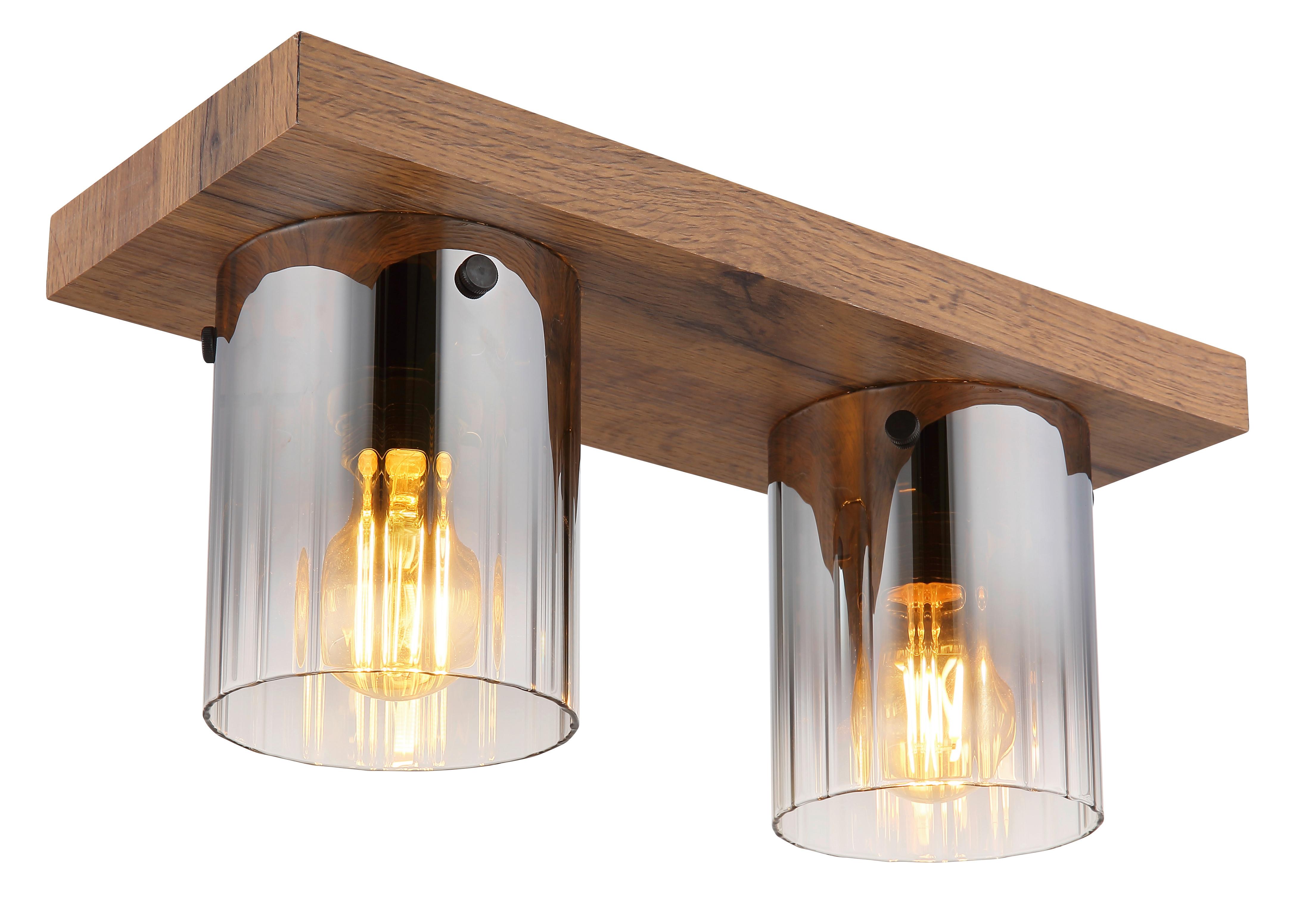 DECKENLEUCHTE 15915-2 - Dunkelbraun, Natur, Glas/Holzwerkstoff (41/16/18cm) - Globo