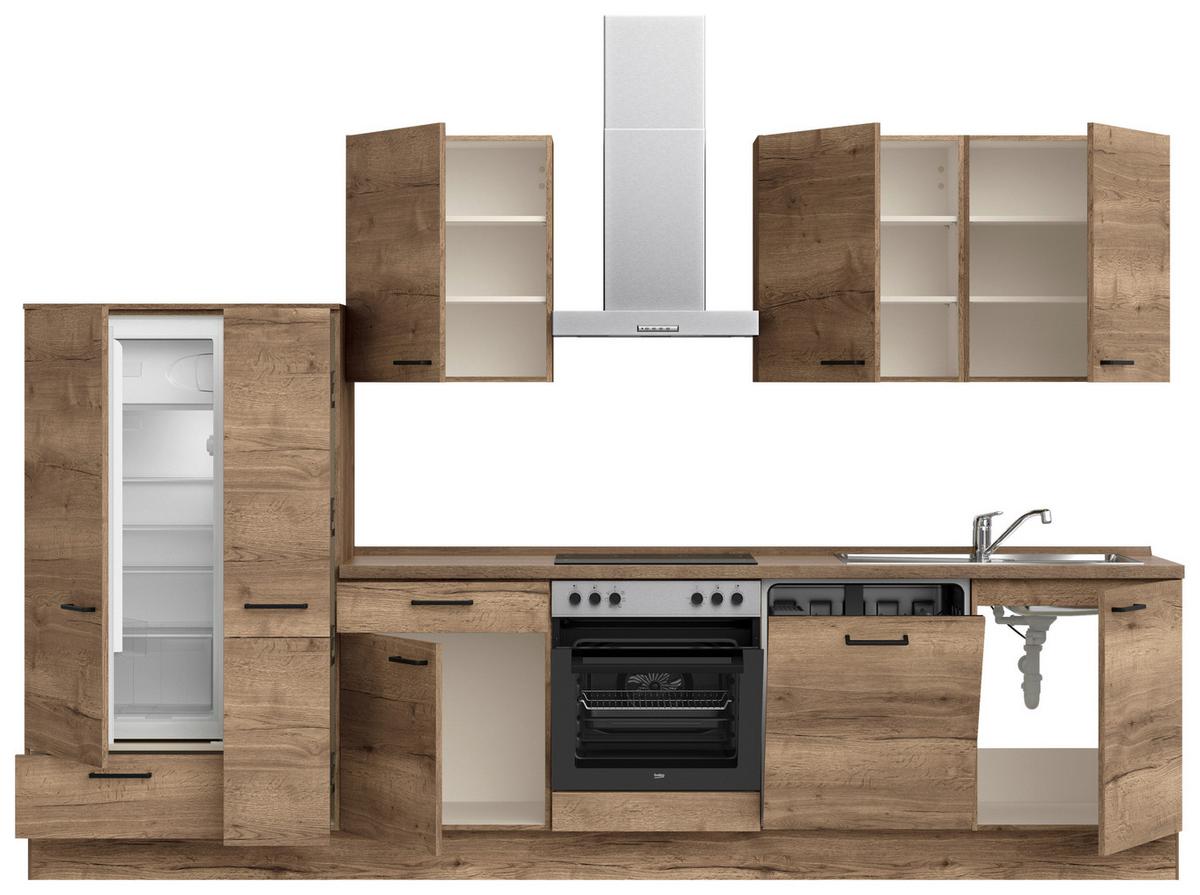 Küchenblock Structura Low m. Geräten Eiche dunkel - Eiche dunkel/Eichefarben, MODERN, Holzwerkstoff/Metall (330cm) - Nobilia