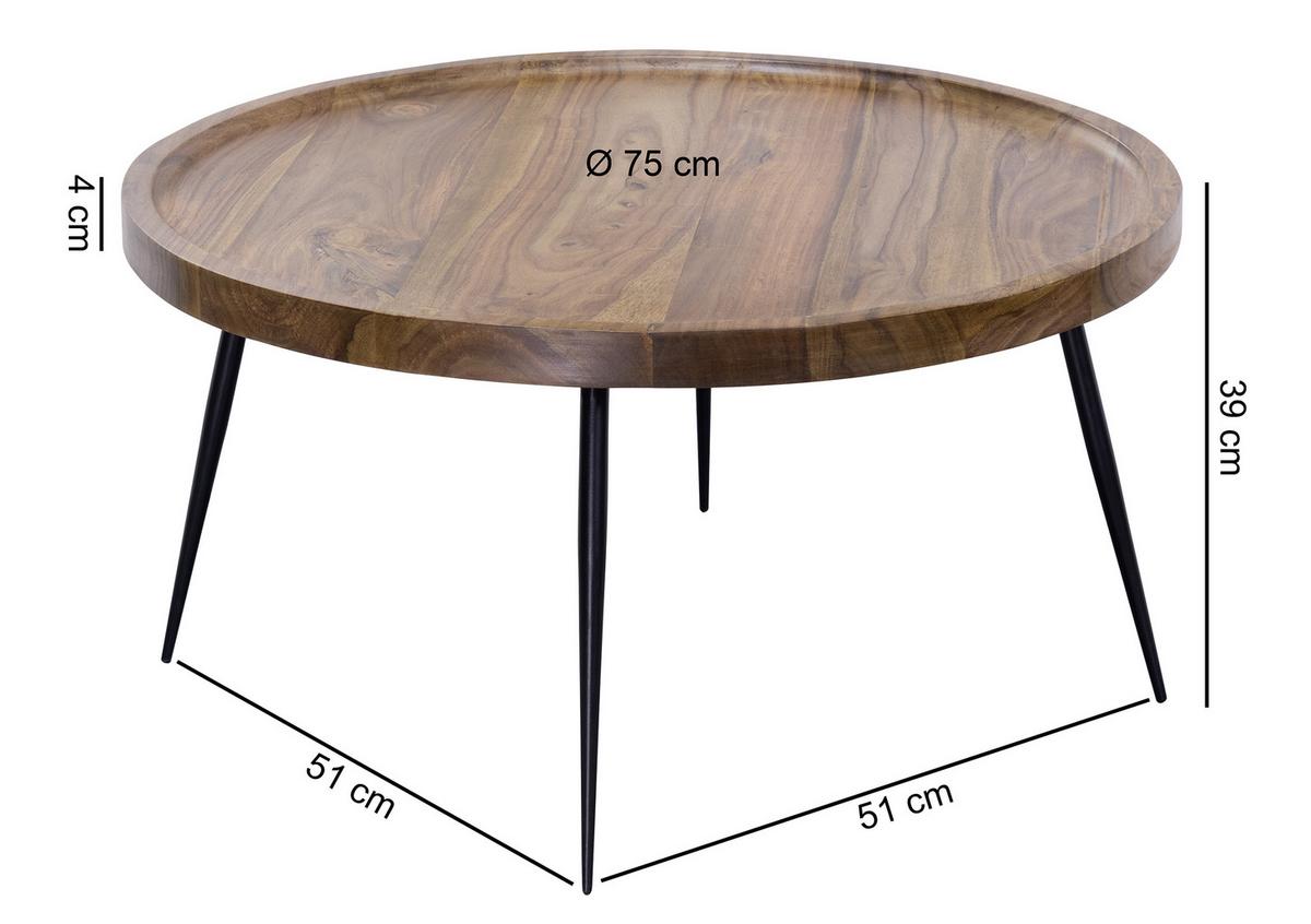 Couchtisch in Sheeshamfarben Echtholz Rund - Sheeshamfarben/Schwarz, Design, Holz/Metall (75/75/39cm) - MID.YOU