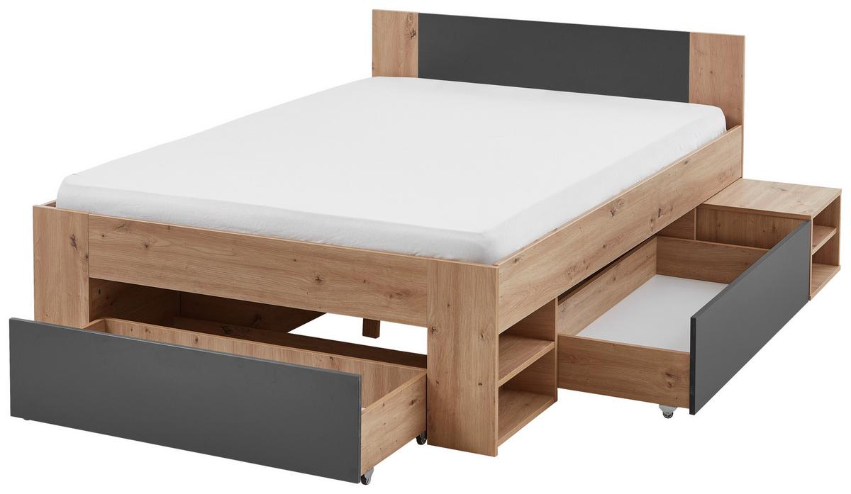 Postelja S Predalom Azurro 2-120 - antracit/hrast artisan, Moderno, leseni material (120/200cm) - Mömax