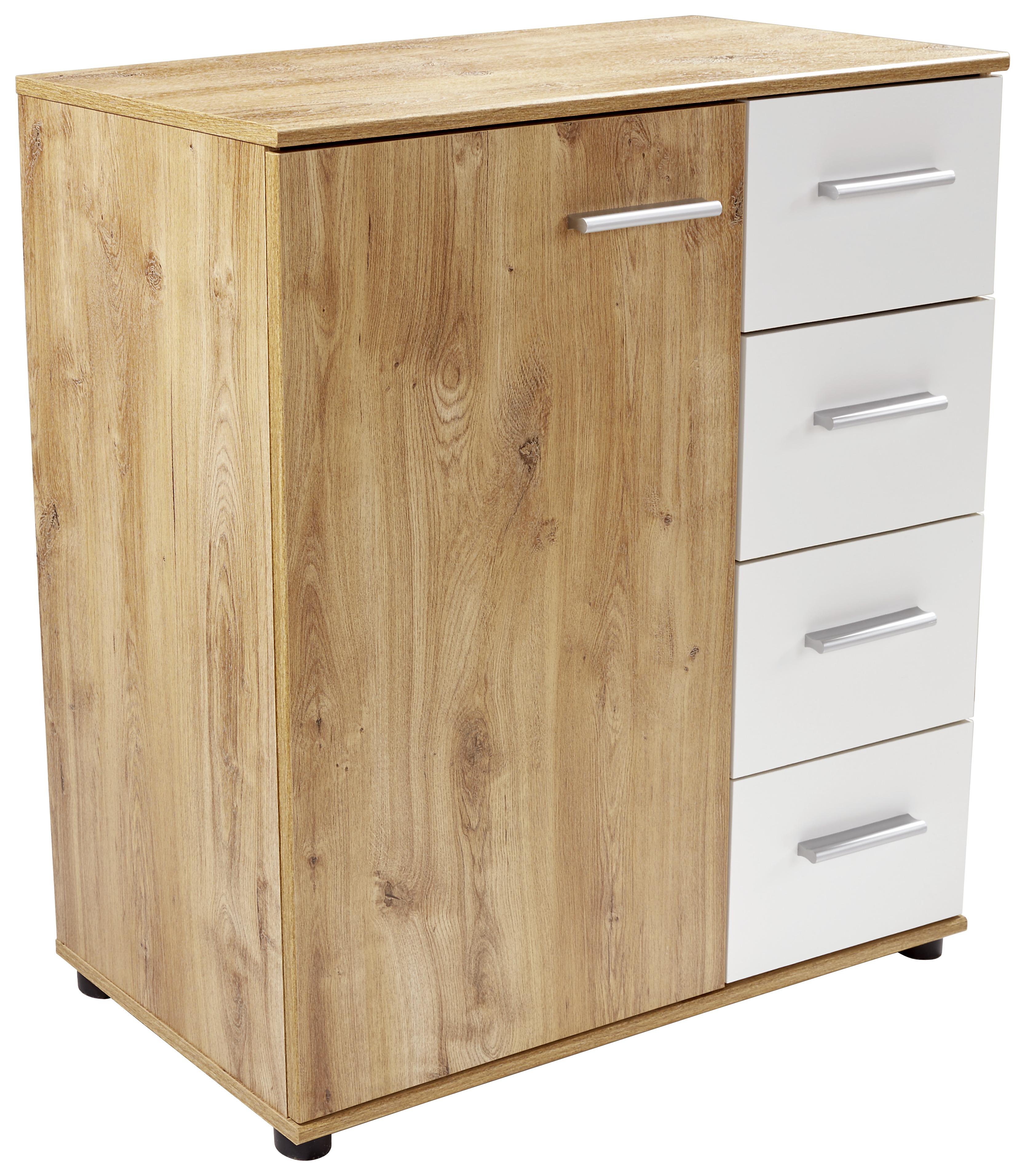 Komoda Katrin - bijela/boje hrasta, Konvencionalno, drvni materijal/plastika (81/83/41cm) - Based